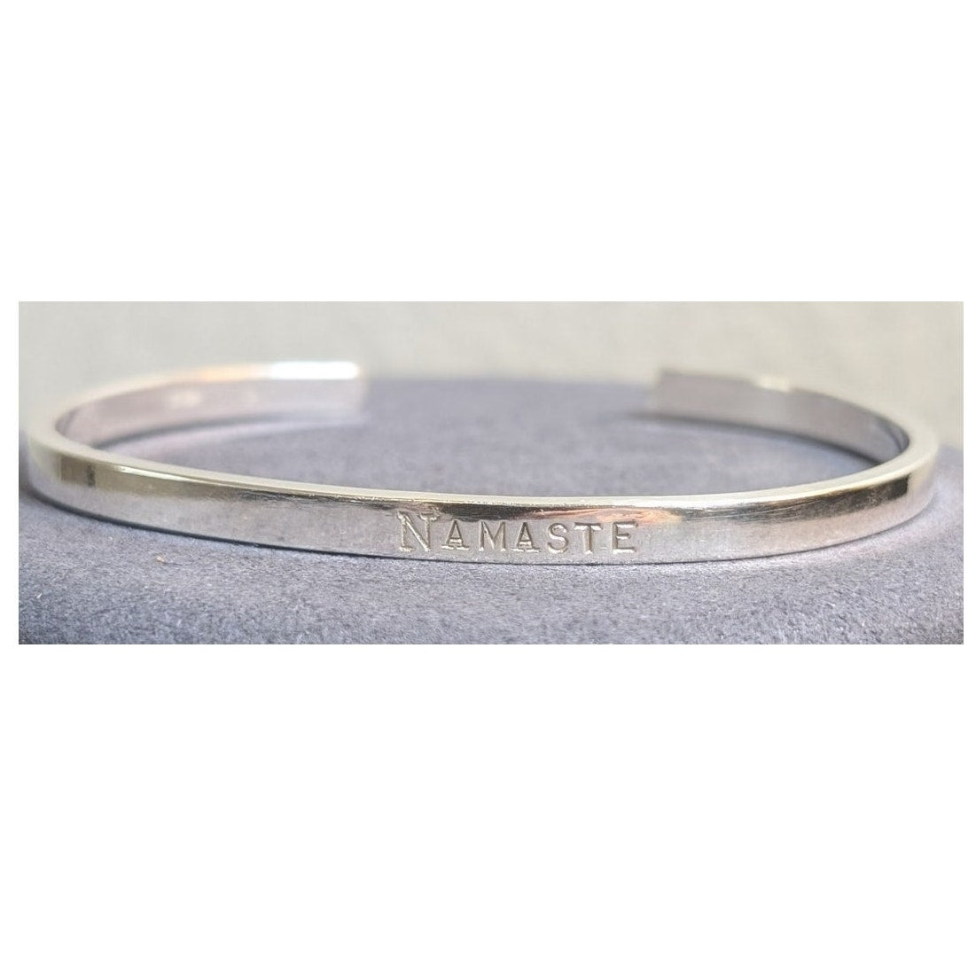 925 Sterling Silver Engraved 'Namaste' 4mm Marked STERLING Cuff Bracelet 12.90g