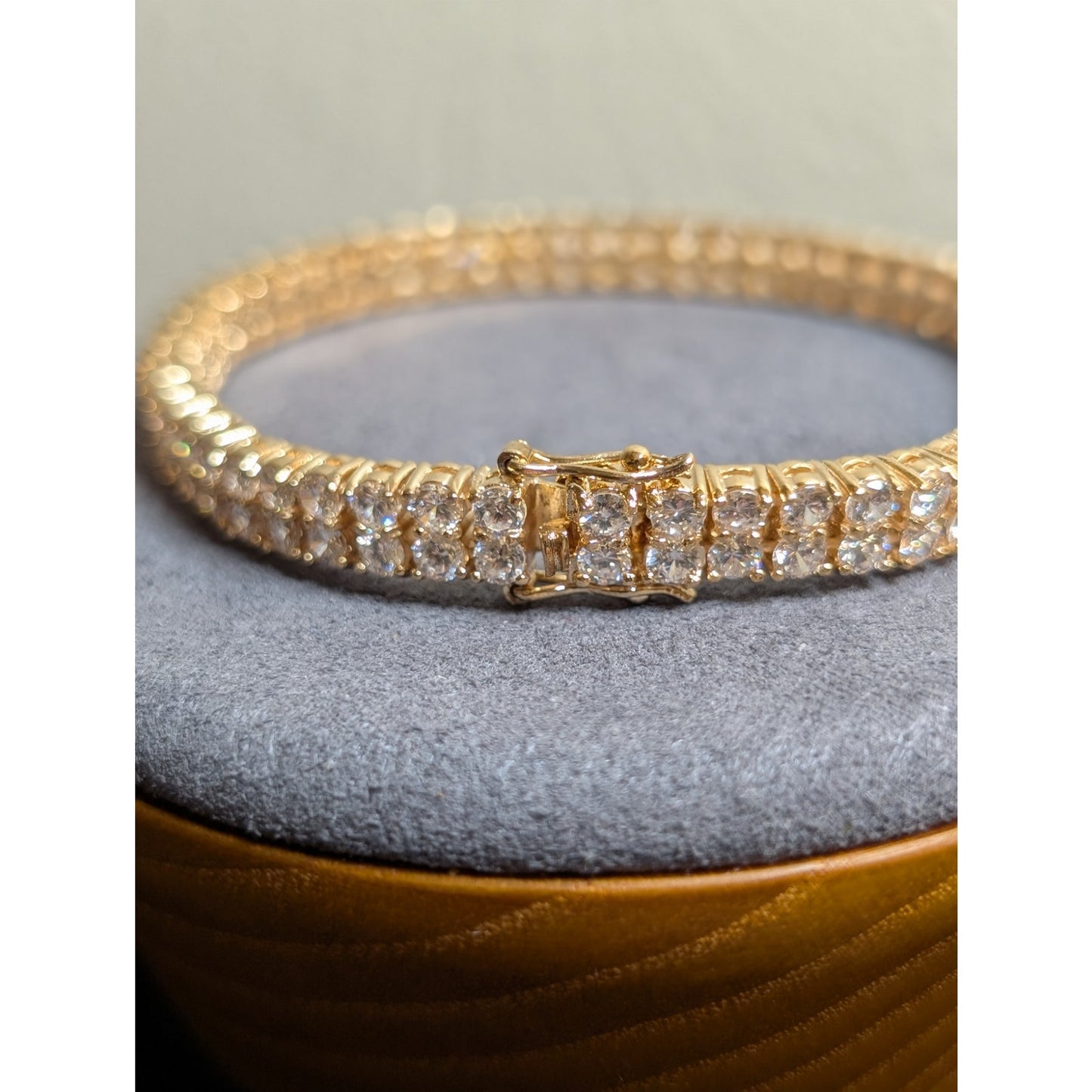 925 Vermeil Sterling Two Row Princess Cut CZ Two Safety Latches Tennis Bracelet