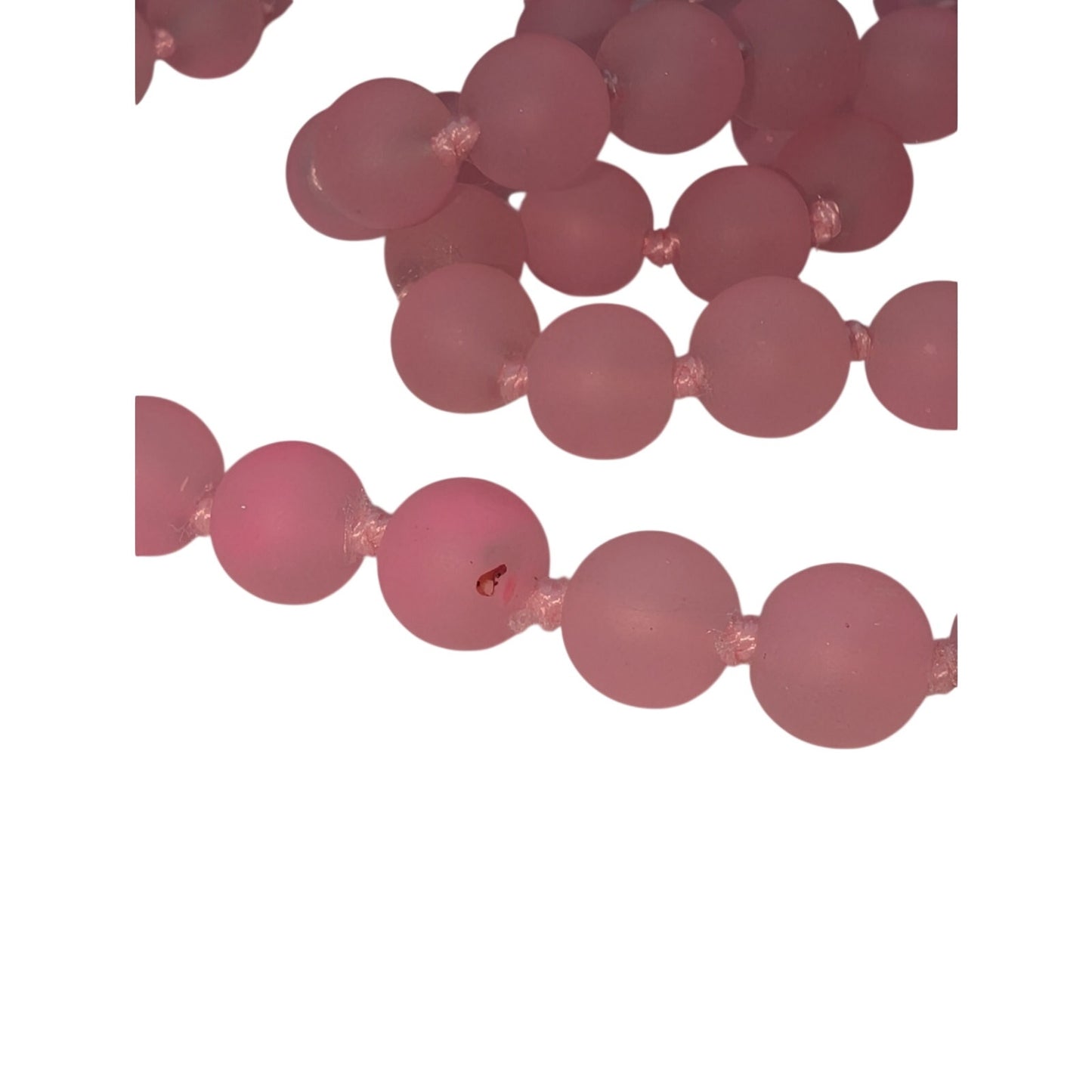 Coated Frosted Pink Czech Glass Bead Knotted 60" Strand Necklace
