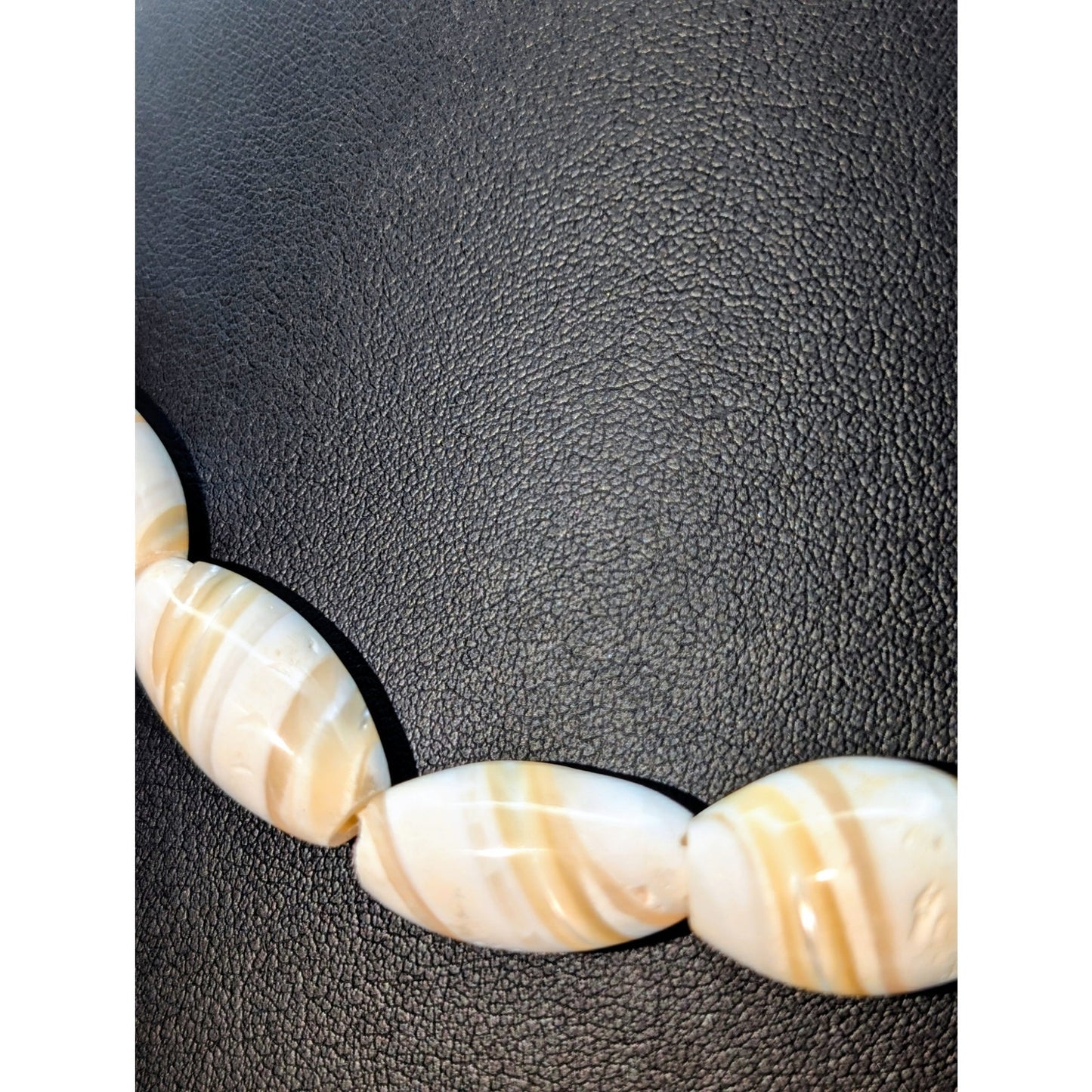Vintage Hand Carved Balamuti Mother of Pearl Graduated Elongated Bead Necklace