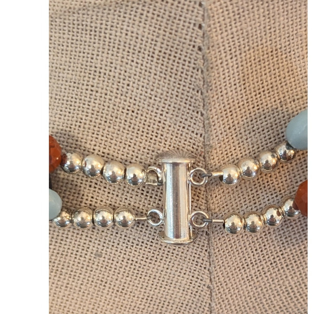 Genuine Faceted Stone Double Strand Bead Sterling Silver Necklace