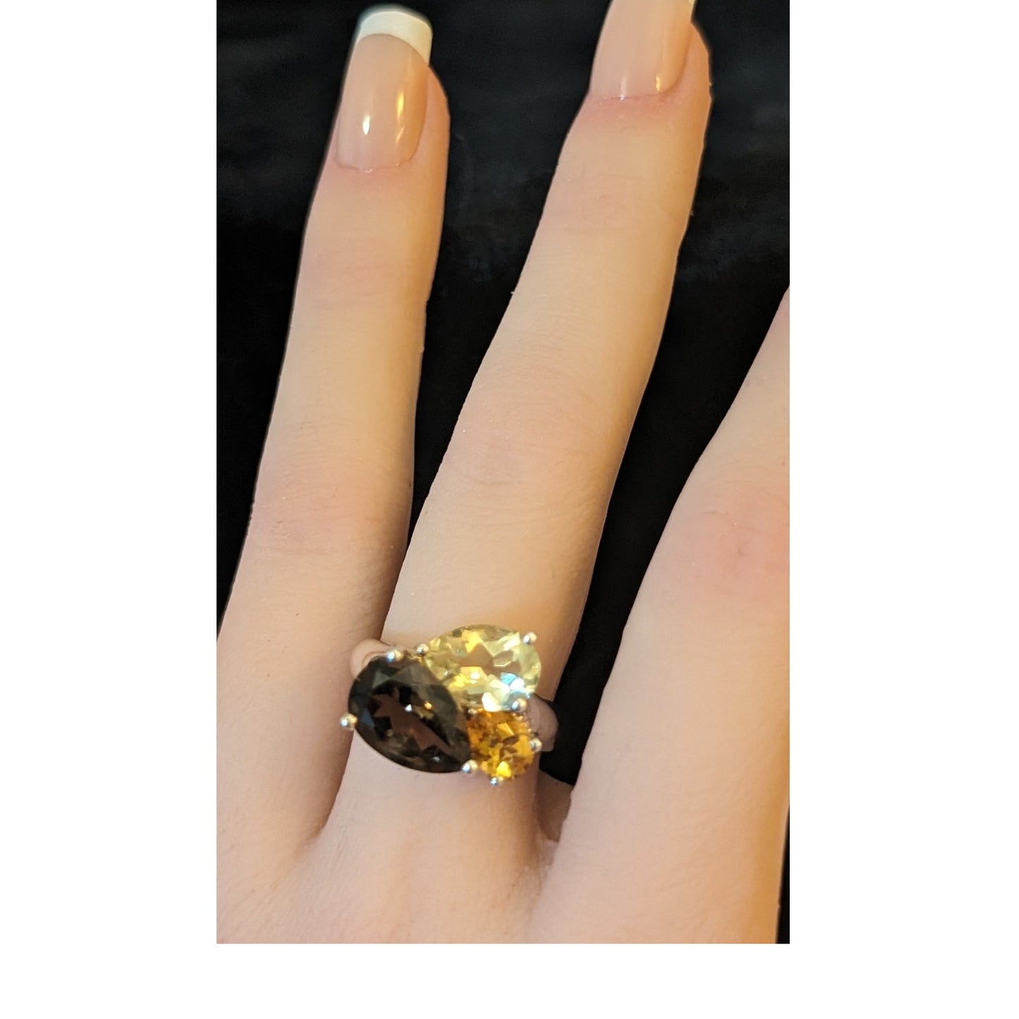 925 Sterling Silver Smoky Quartz, Orange & Yellow Citrine Gemstone Ring Size 7