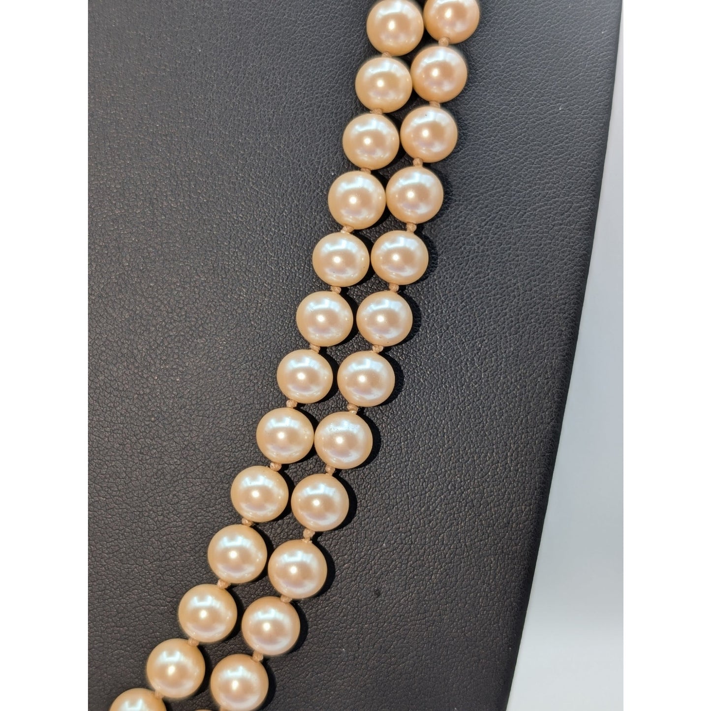 Vtg Off White Double Strand Courting Rhinestone Clasp Faux Pearl Necklace