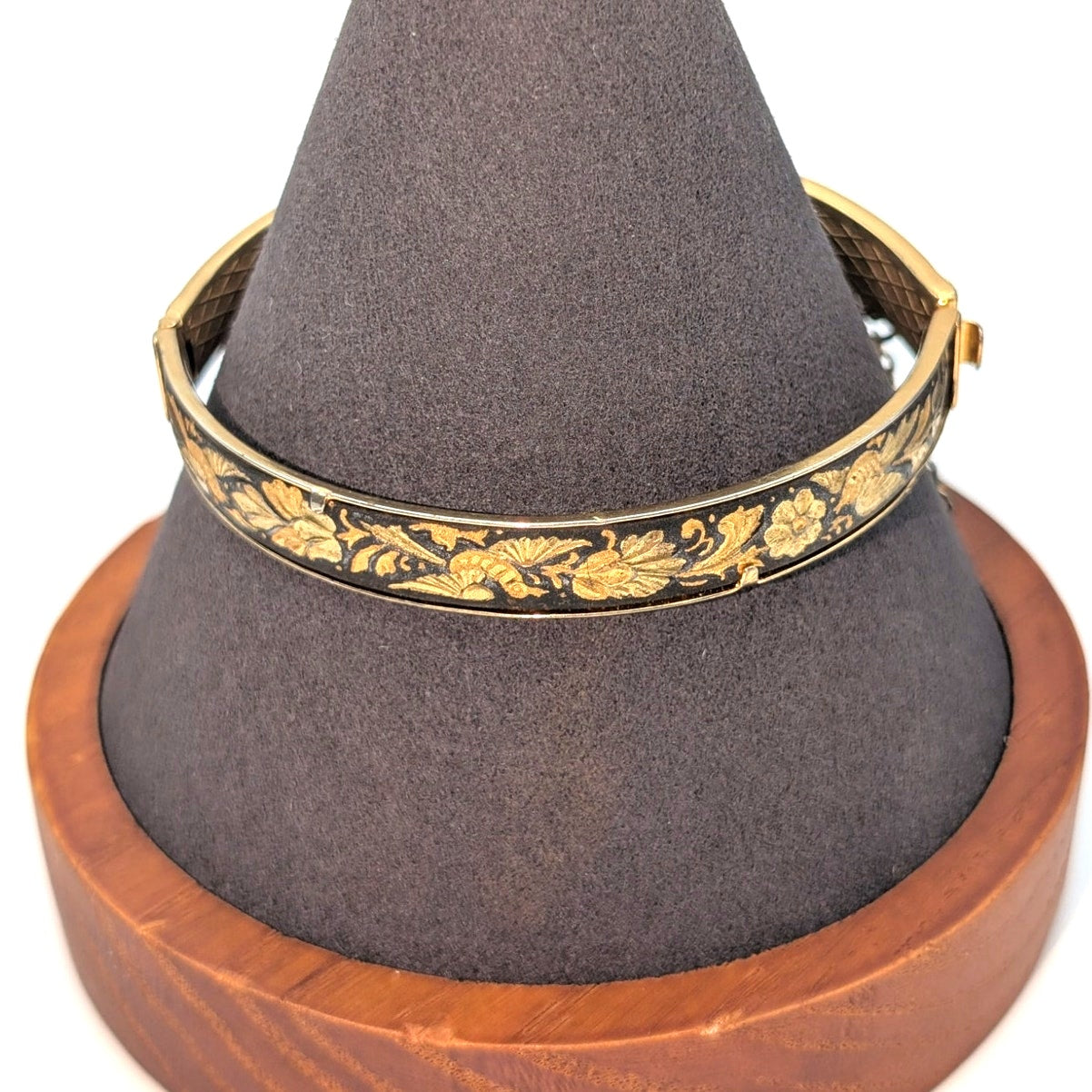 VTG Damascene Hinged Birds Flowers Broken Safety Chain Bangle Bracelet