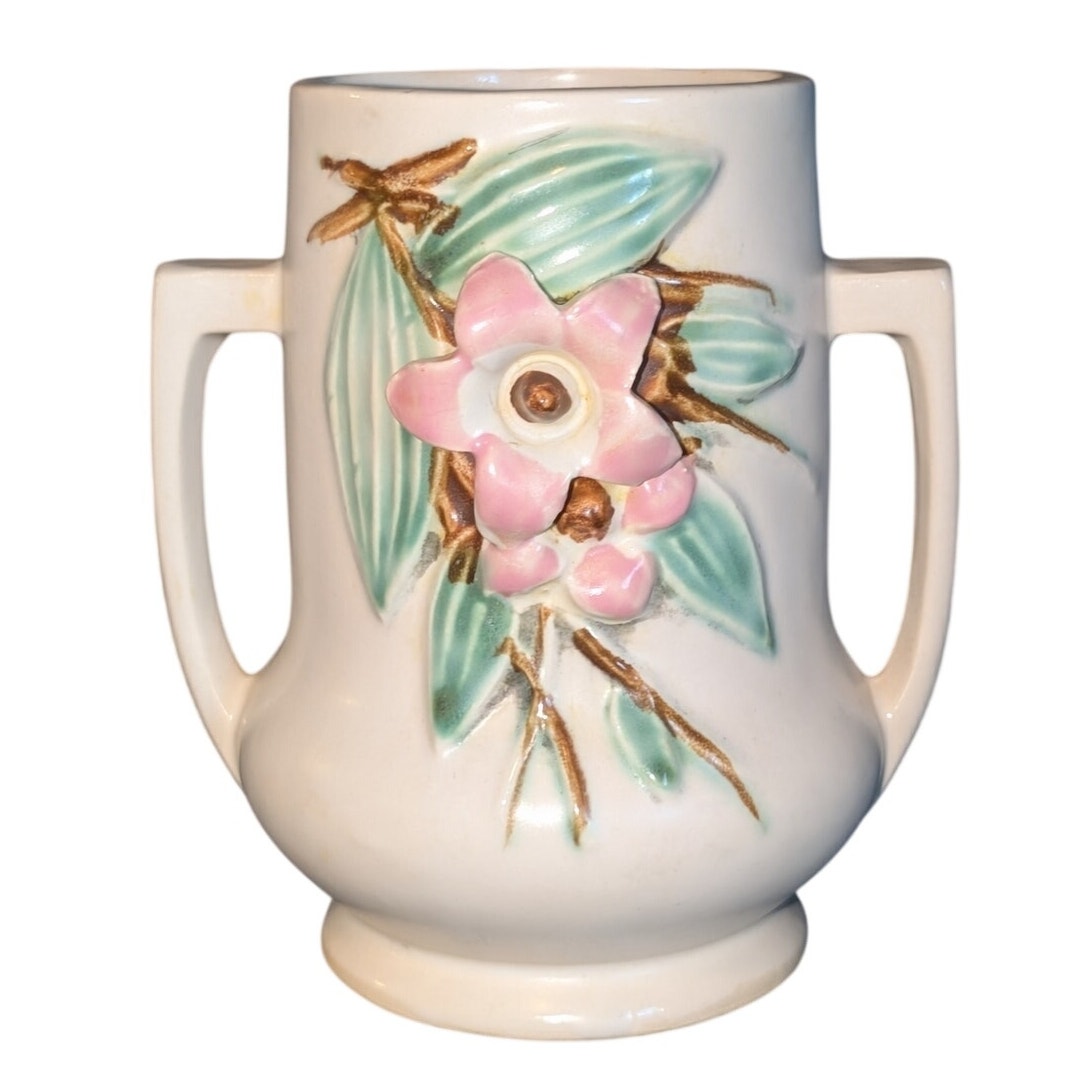Vintage McCoy Art Pottery Blossom Time Double Handled Ceramic Vase 1940's