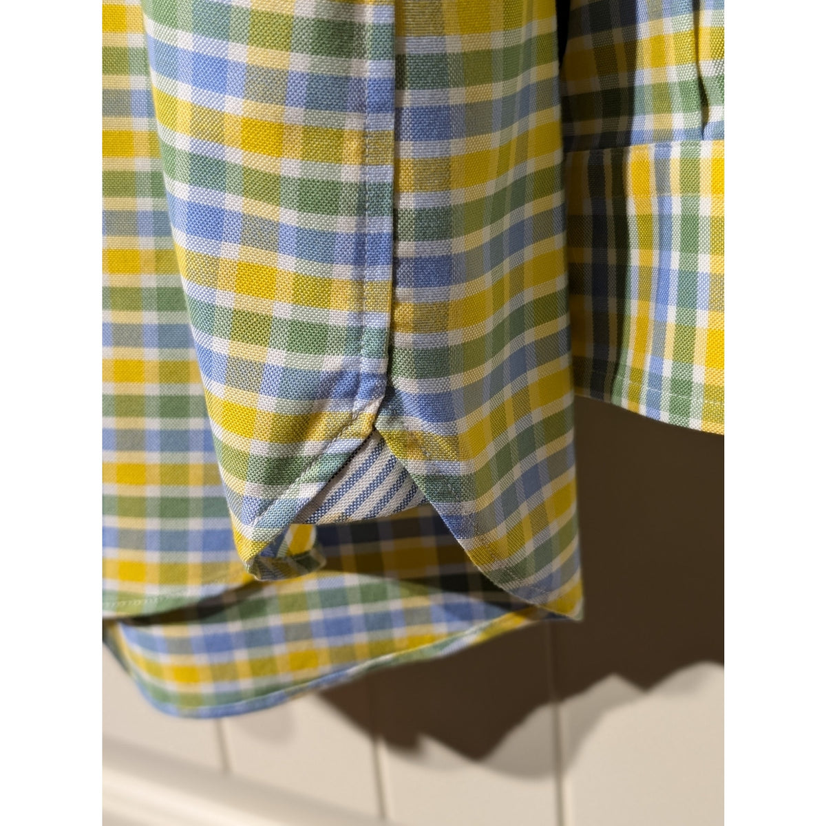 Lands' End Yellow Plaid Tailored Fit Supima Cotton No Iron Oxford Shirt Sz 16-34