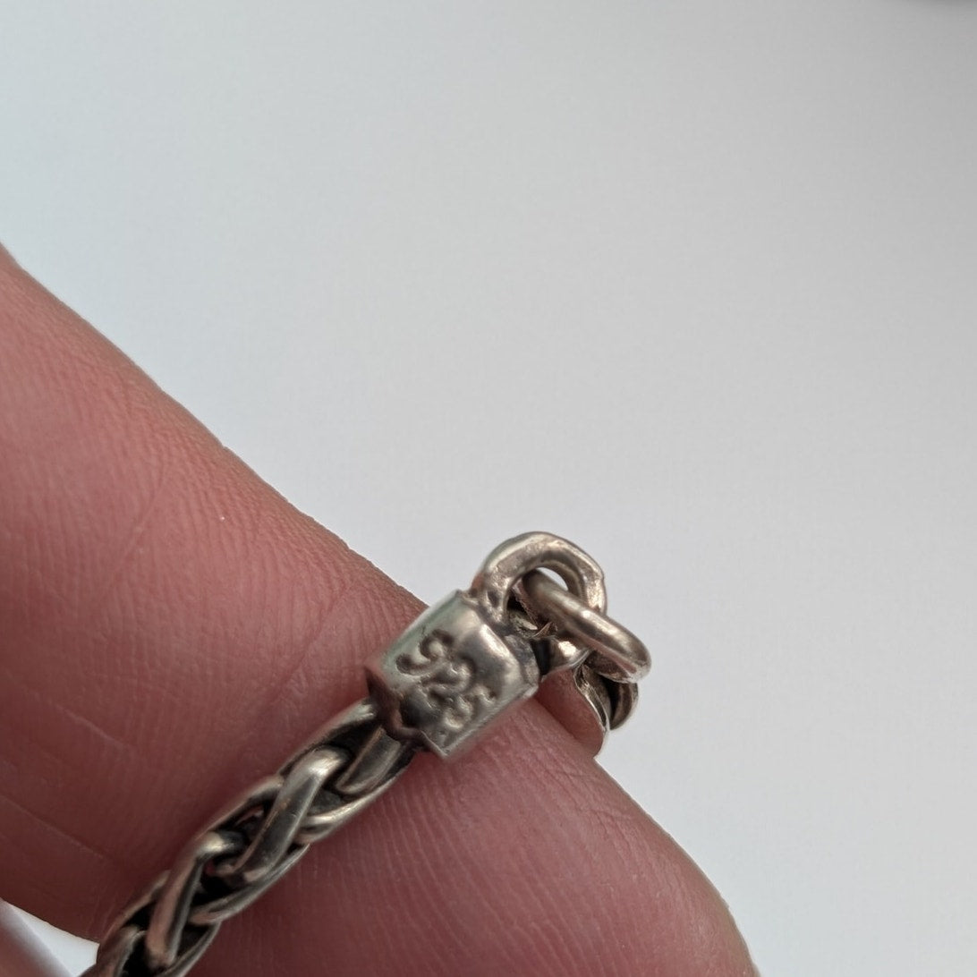 18K Gold & 925 Sterling Silver--Wheat Chain Bracelet W/ 18K Gold Stations 12.22g