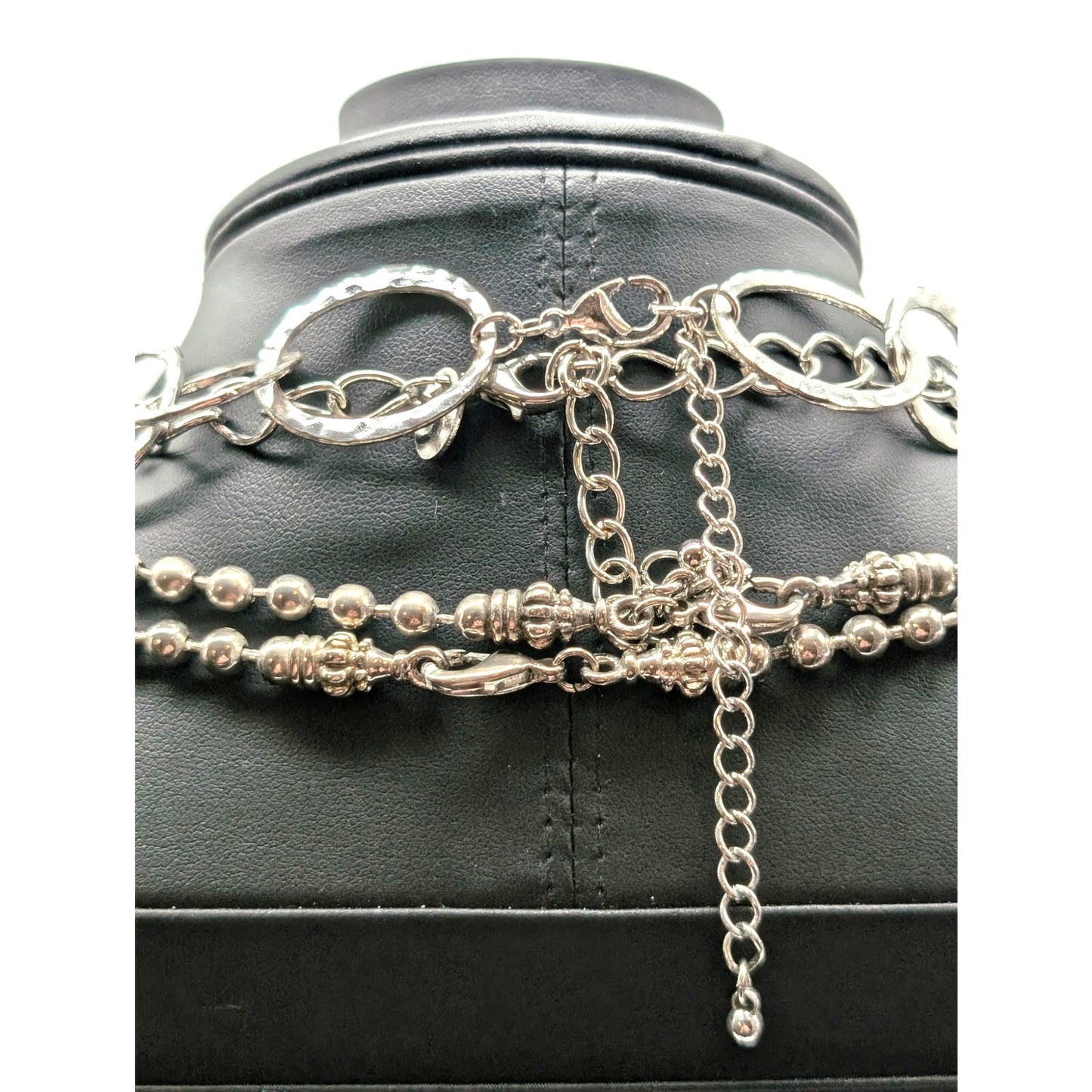 Lot of Four Silver Tone Necklaces -- Two Bead Ball Chains & Two Loopy Chain