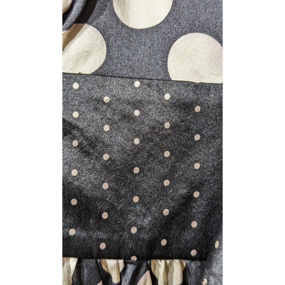 WD NY Black Cream Polka Dot V-Neck Tie Back Silk Lined Dress Size 2