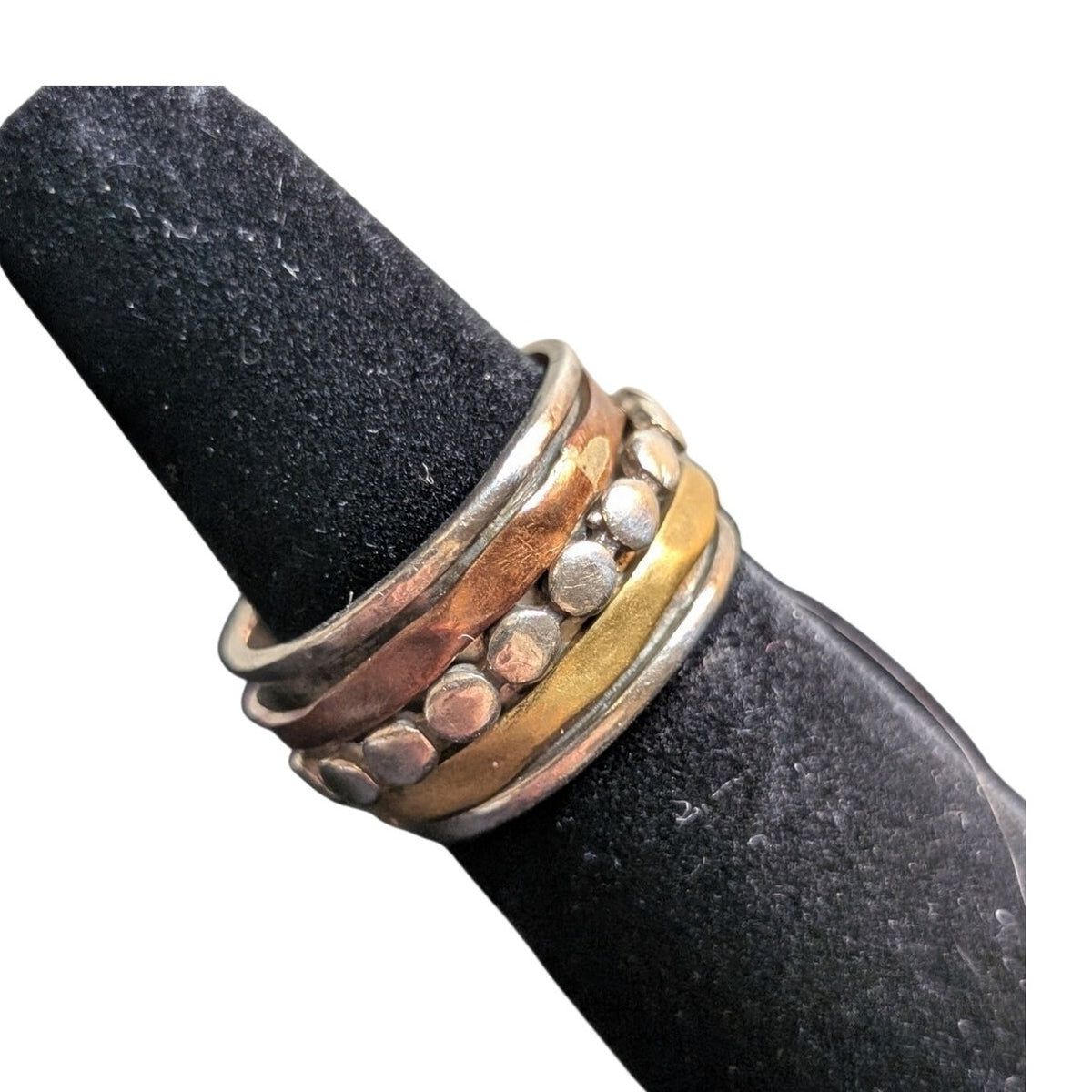 Hand Crafted Sterling Silver Brass Copper Wide Band Spinner Ring Size 6.25