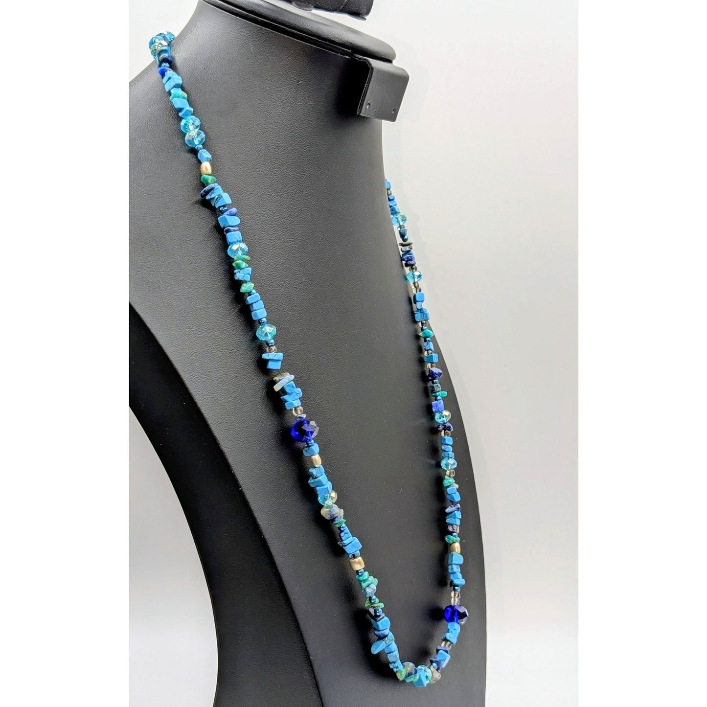 Blue Stone Chip Blue Crystal Beaded Toggle Clasp 30.5" Necklace