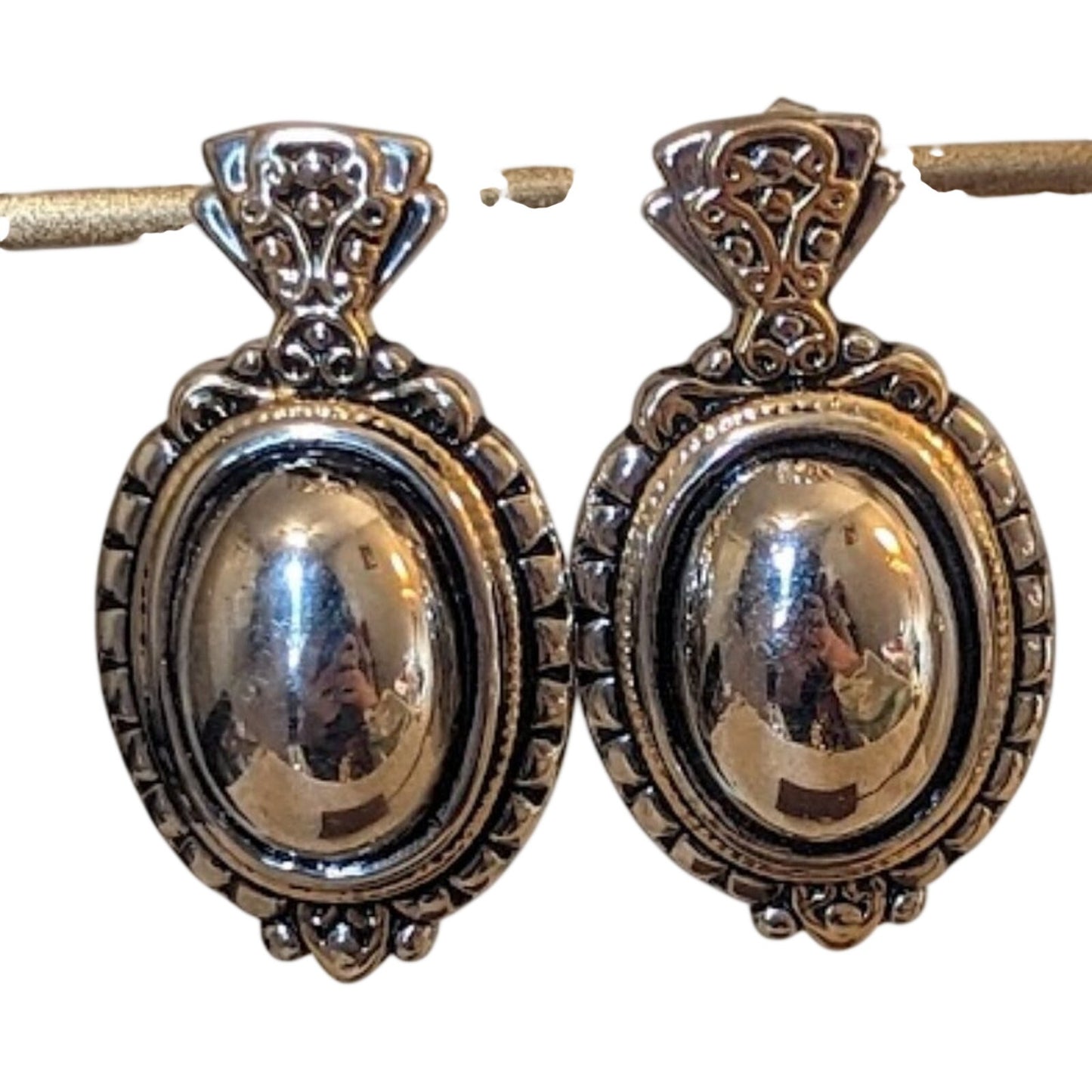 Two Toned Large Oblong Domed Pierced Earrings