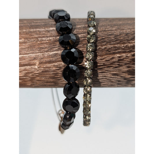 Alex and Ani Black Crystal Bead Bangle & Smoky Gray Crystal Stretch Bracelets