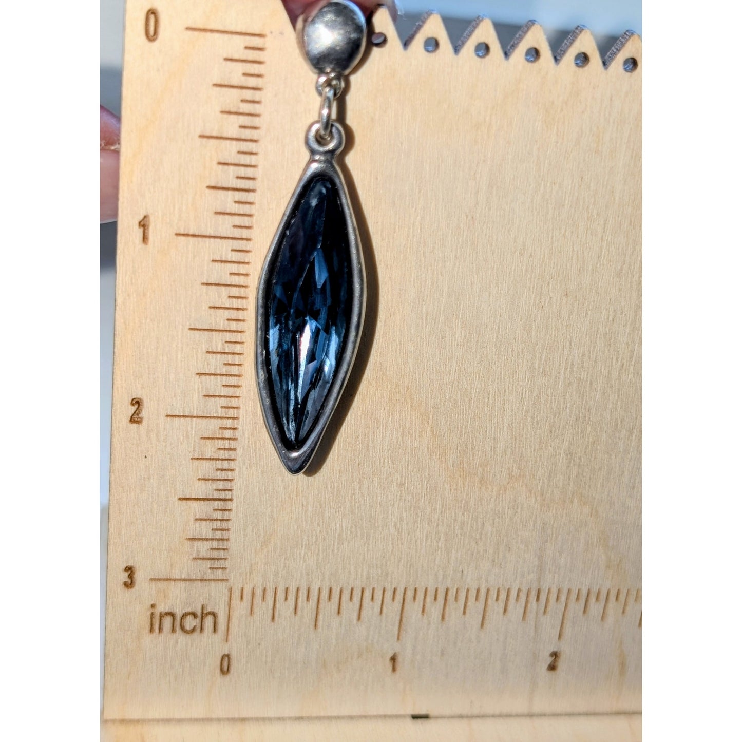 Uno de 50 Blue Swarovski Marquis Crystal Dangle Earrings (One Crystal Chipped)