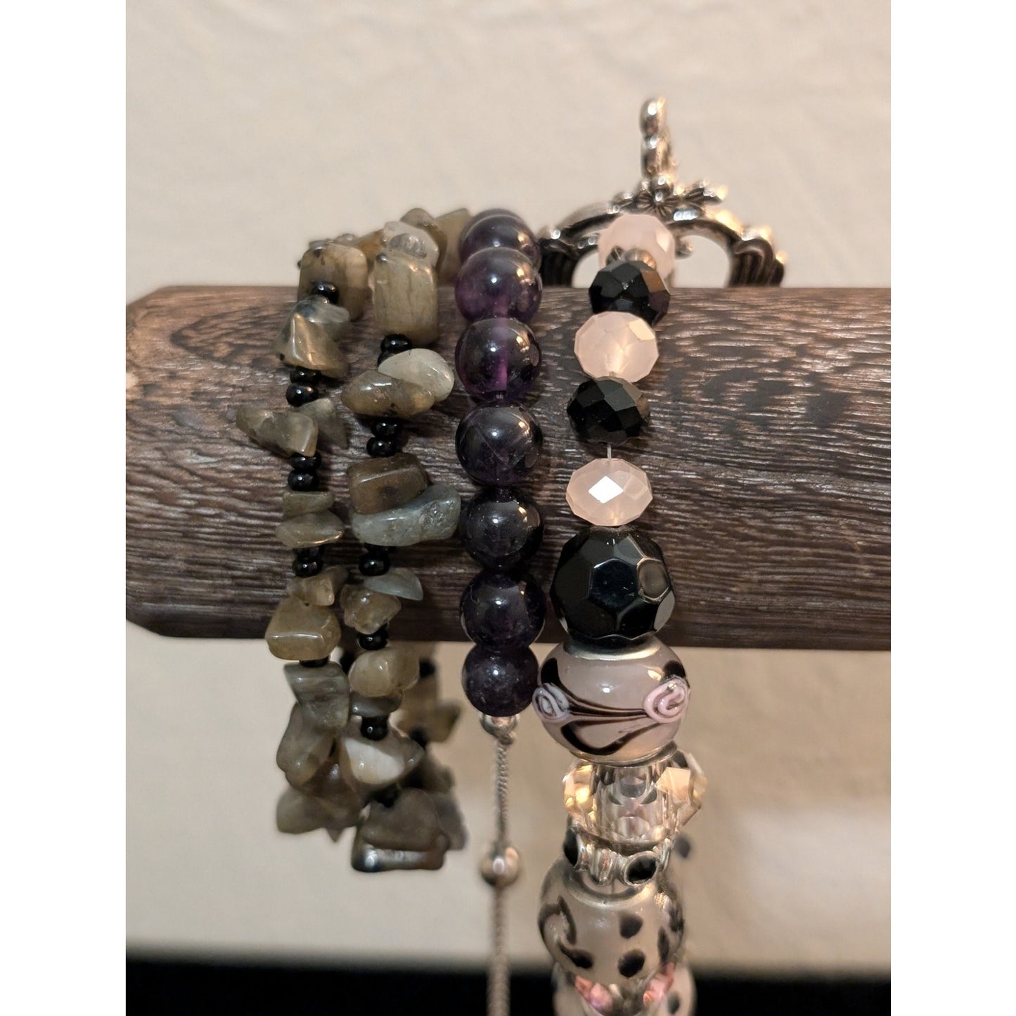 Lot of Three Stone Chip Gemstone Glass Bead Bracelets