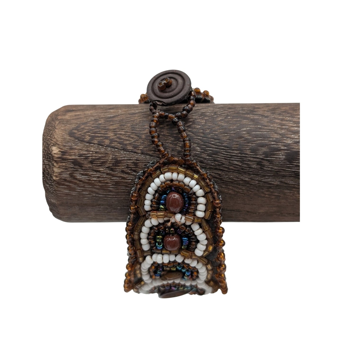 Artisan Brown Beaded Natural Stone Adjustable  Bracelet W/ Button Clasp