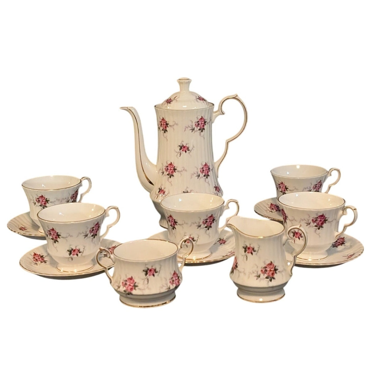 Vtg Princess House Hemmersley Bone China Spode England White Pink Rose Tea Set
