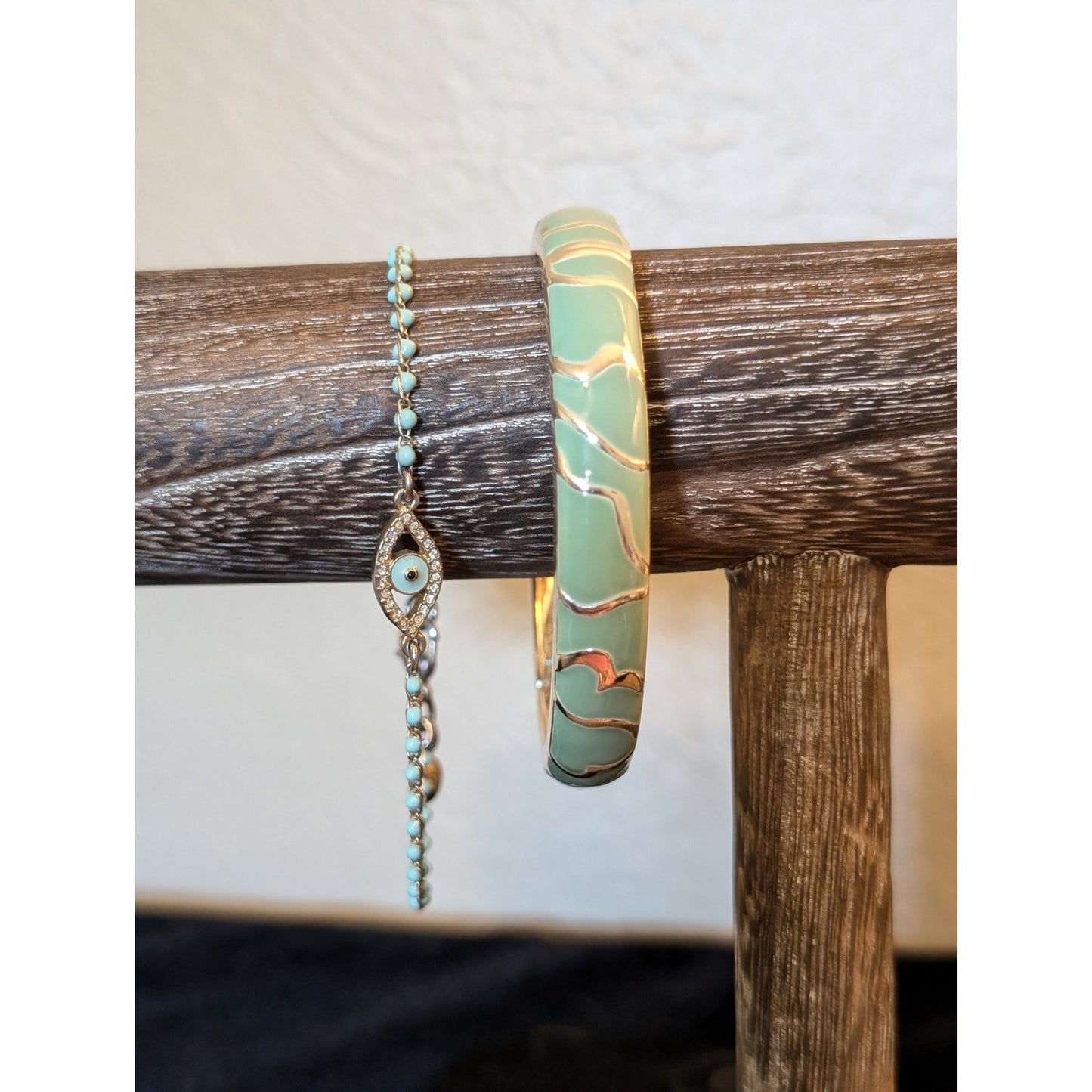 Mint Enamel Silver Tone Bangle Bracelet & J. Crew Mint Beaded Bracelet Lot