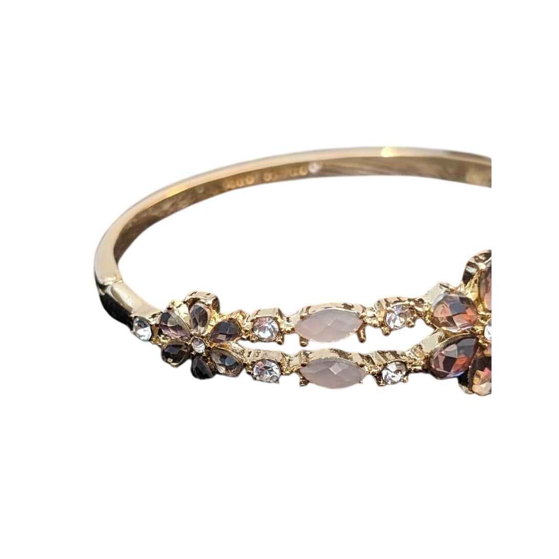 Anne Klein Gold Tone Crystal Floral Oval Bangle Bracelet