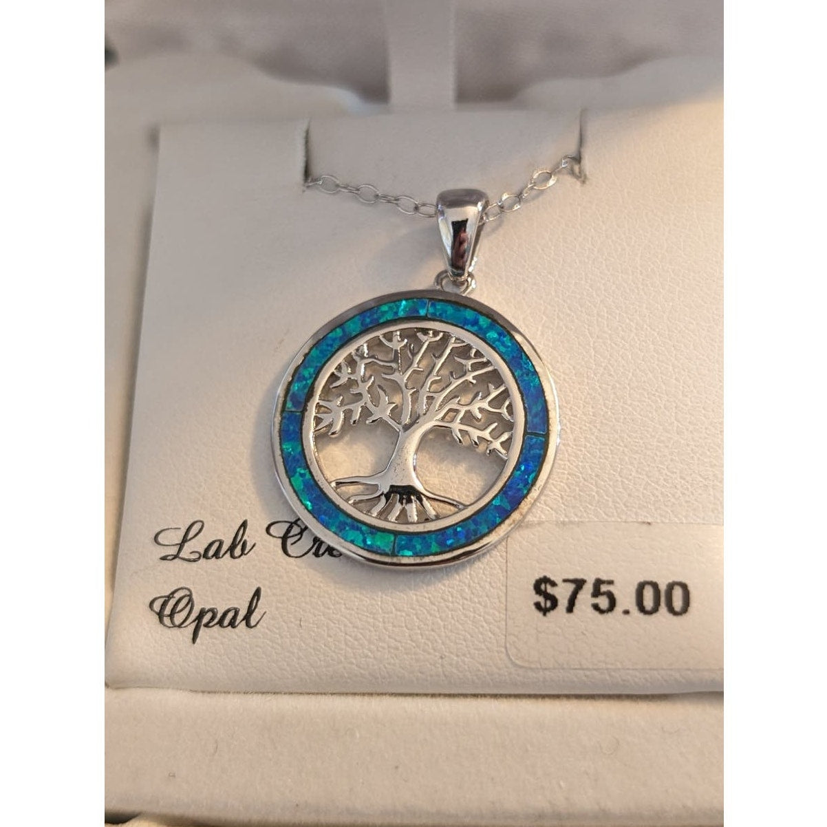 NWT Lab Created Opal Tree of Life Pendant Necklace on 925 Sterling 17" Chain