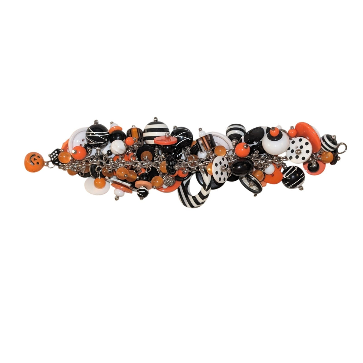Vintage Artisan OOAK 90s Halloween Button Bead Pumpkin Charm Costume Bracelet
