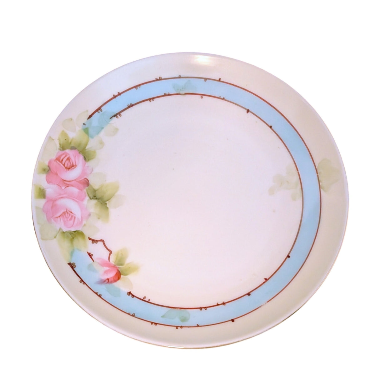 Vintage Hand-Painted Roses Blue Ring Plate