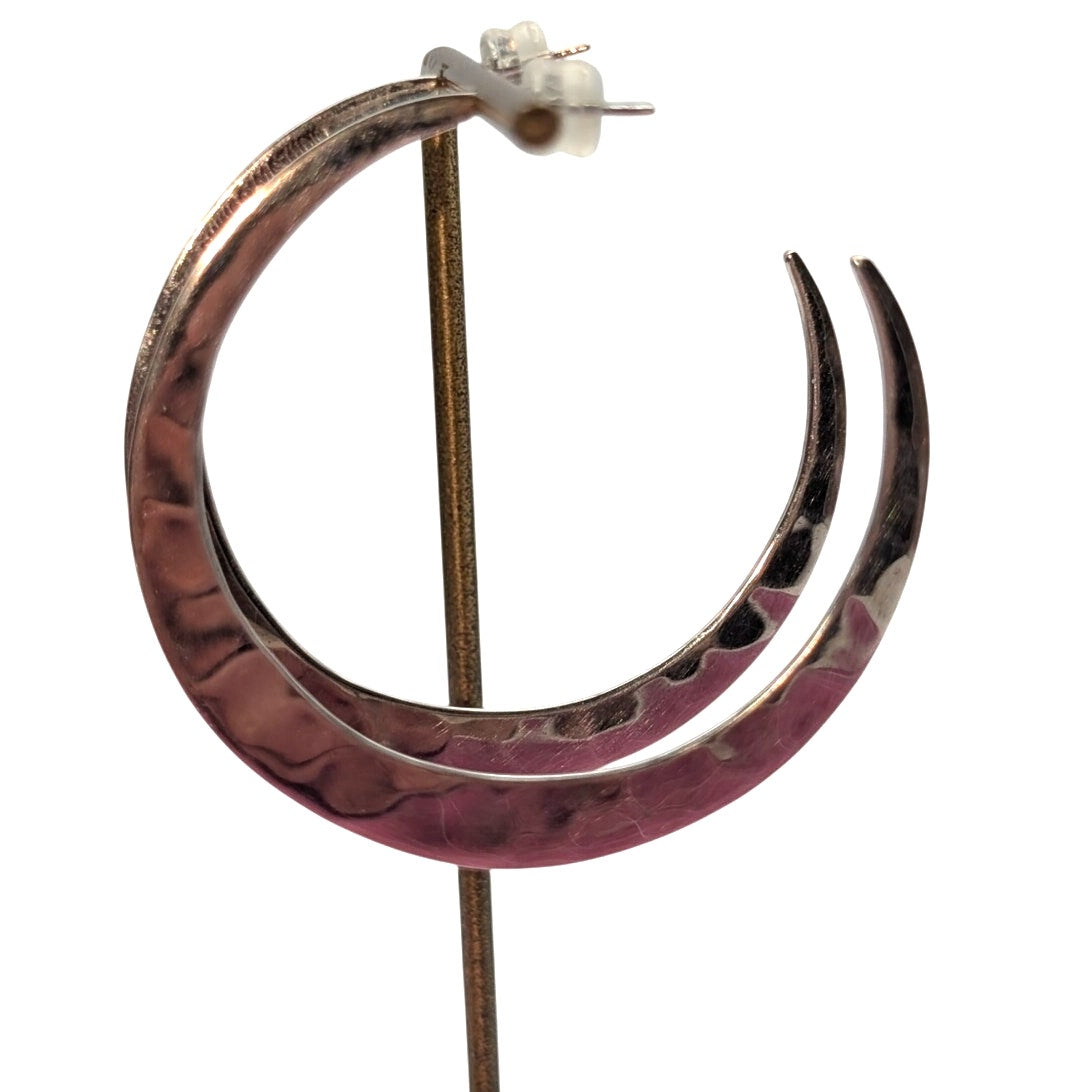 Robert Lee Morris 925 Sterling Silver Hammered Crescent Hoop Earrings