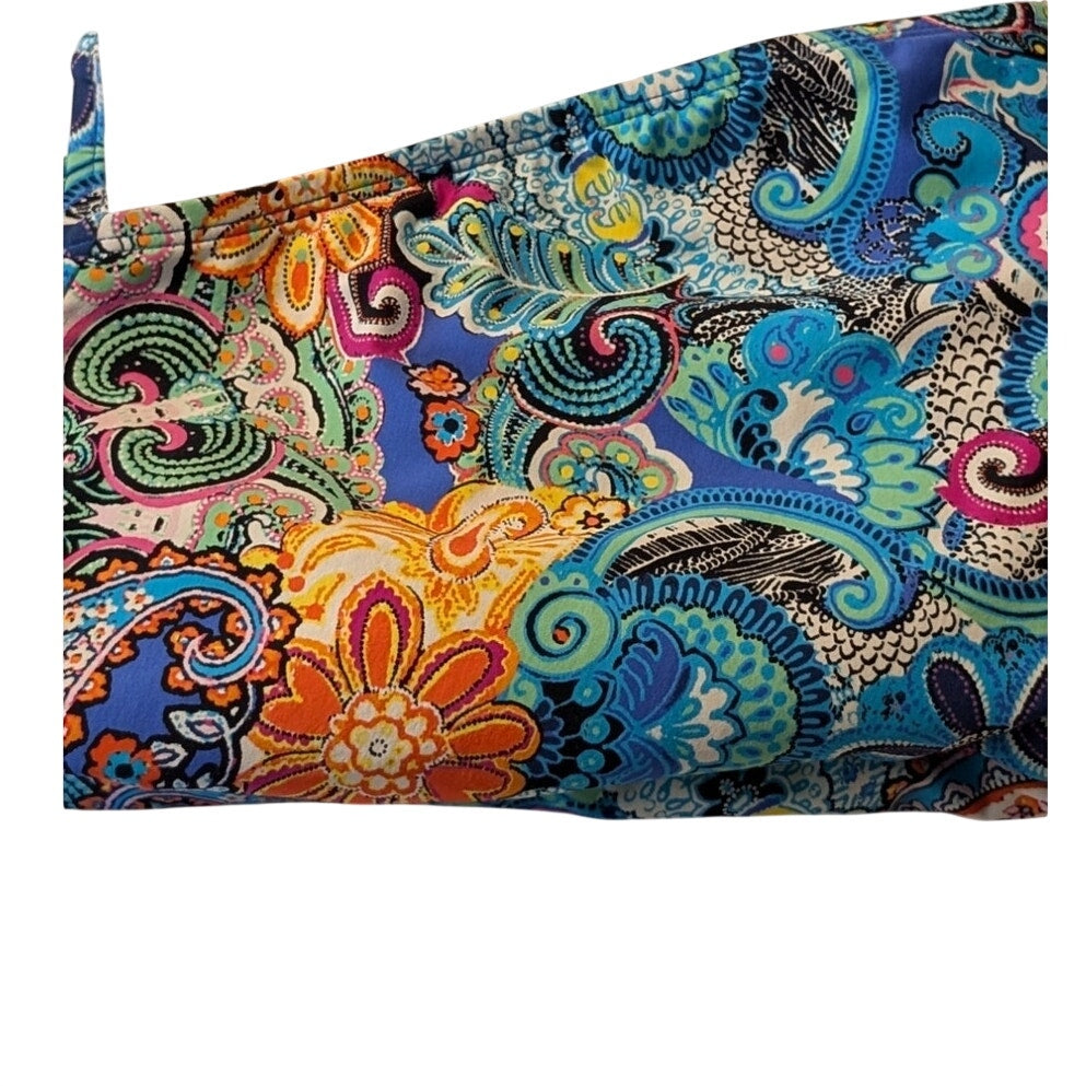 Bleu Rod Beattie Keyhole Paisley Blue Teal Multi Womens Bandeau Swim Suit Sz 8