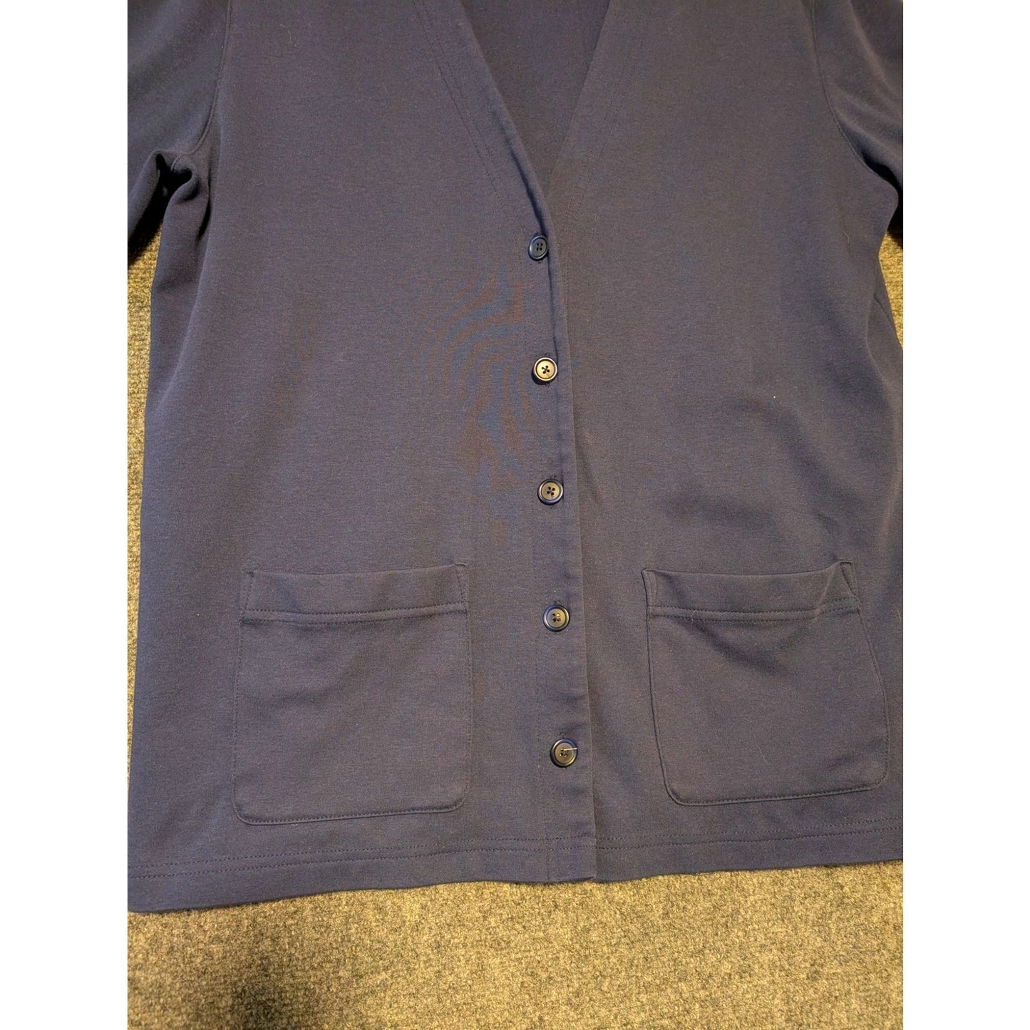 Vtg Lands'End Navy Button V-Neck Cotton Cardigan Sweater Womens' L (14-16)