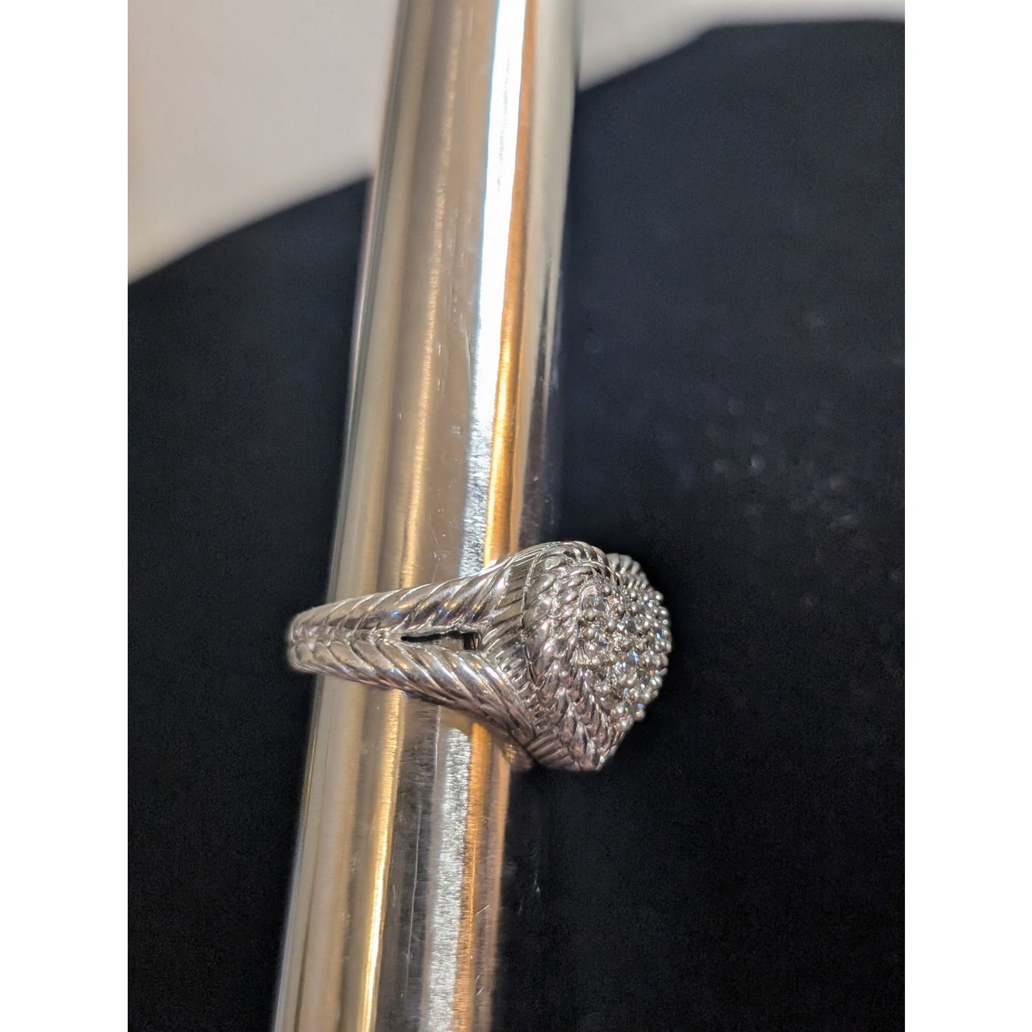 Judith Ripka Classic Diamonique 925 Sterling Silver Cluster Heart Ring Sz 5.75