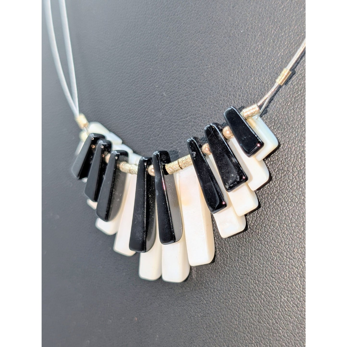 'Piano Key' Black & White Beaded Strung on Wire 18.5"-20" Necklace