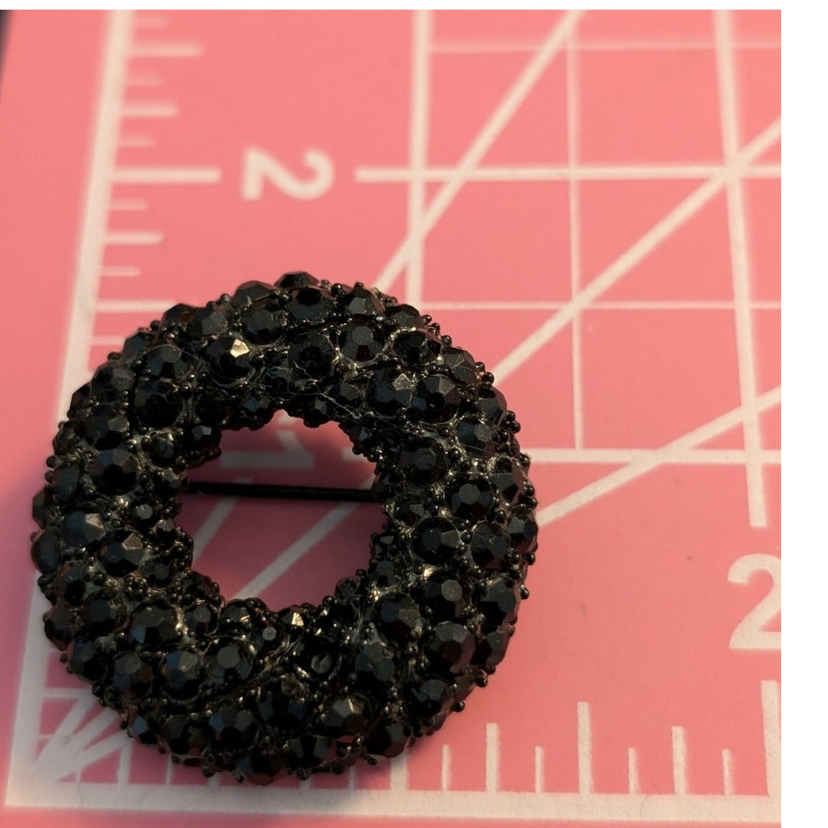 Vintage Art Deco Black Rhinestone Black Metal Wreath Brooch