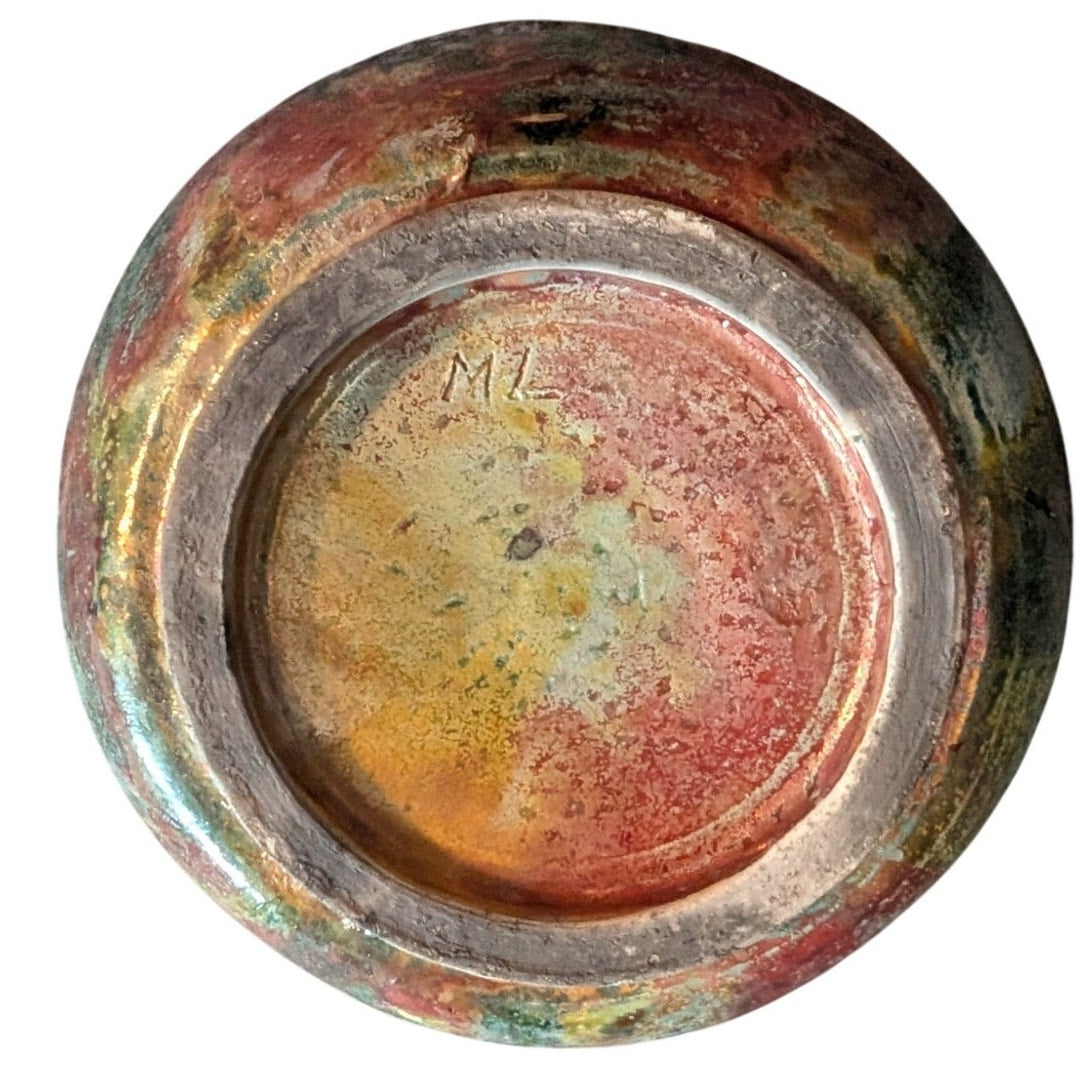 Signed ML Studio Pottery Turquoise Copper Gold Shine Bowl