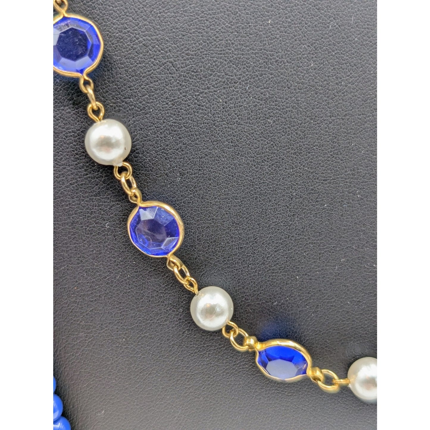 Lot of Two Vintage Blue Gold Tone Long Necklaces