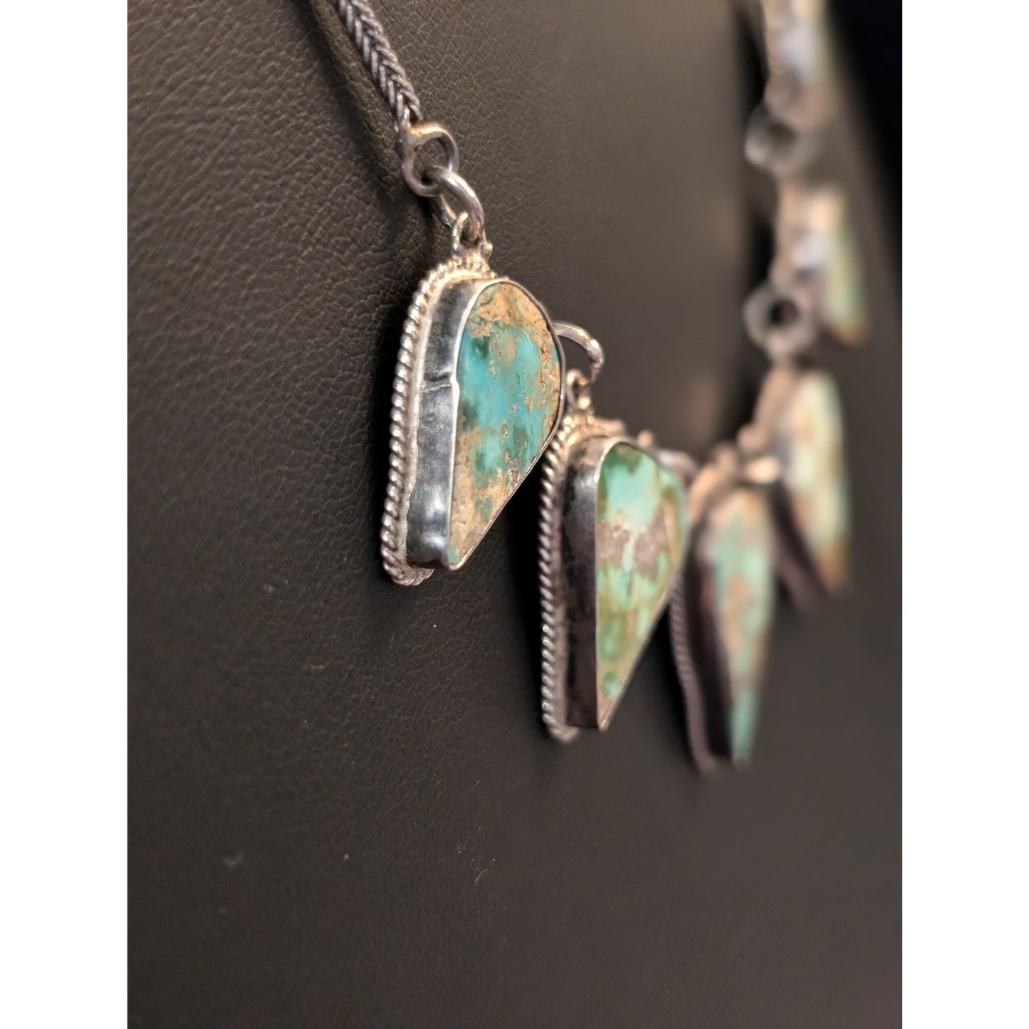 Vintage Teardrop Turquoise Stone Source Unknown Sterling Statement Necklace