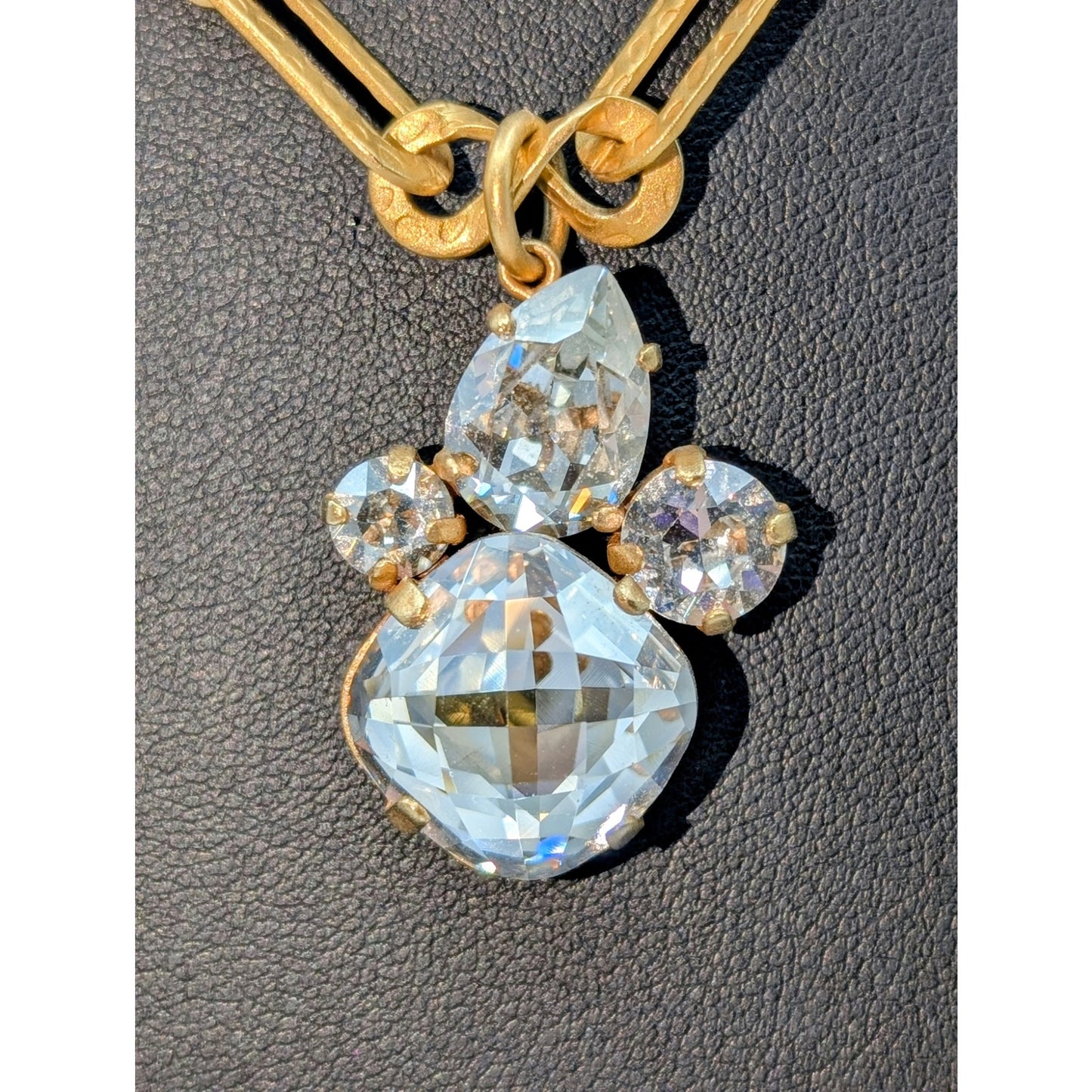 Catherine Popesco France 2 Strand Gold Tone Chain Rhinestone Pendant Necklace