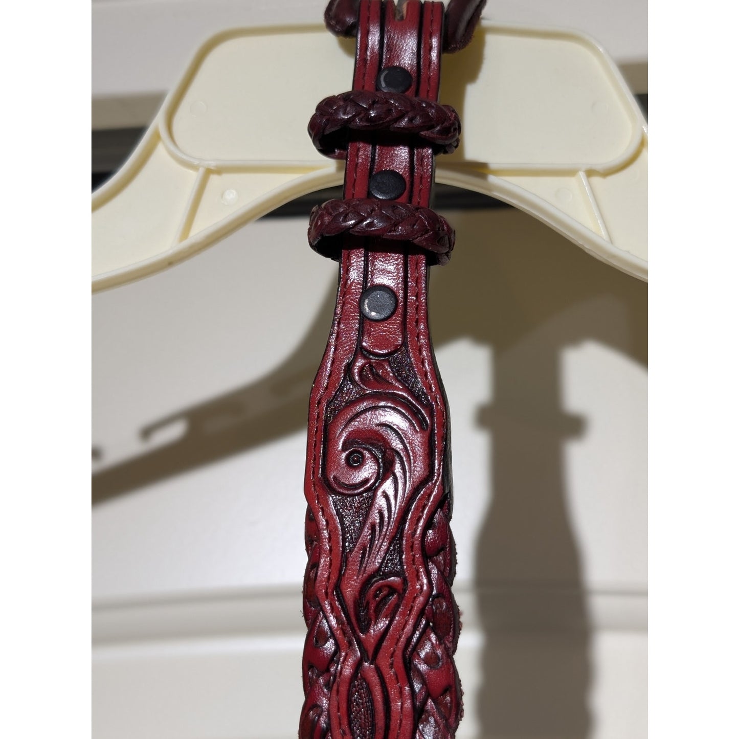 Rare Vtg M & P Hand Crafted in Mexico Hand Tooled Red Leather Braided Belt Sz 30
