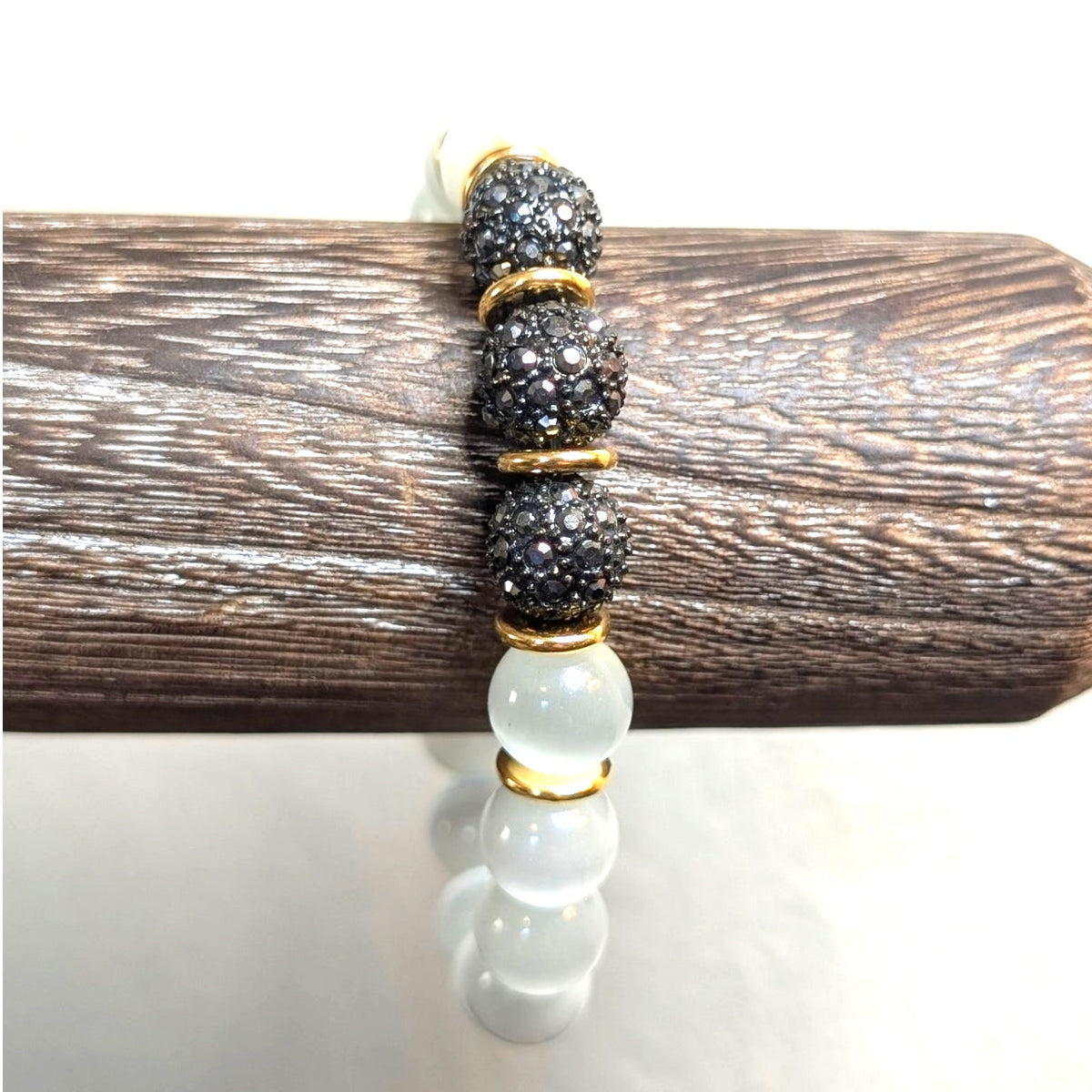 White Moon Glow Fireball Stretch Bead Bracelet