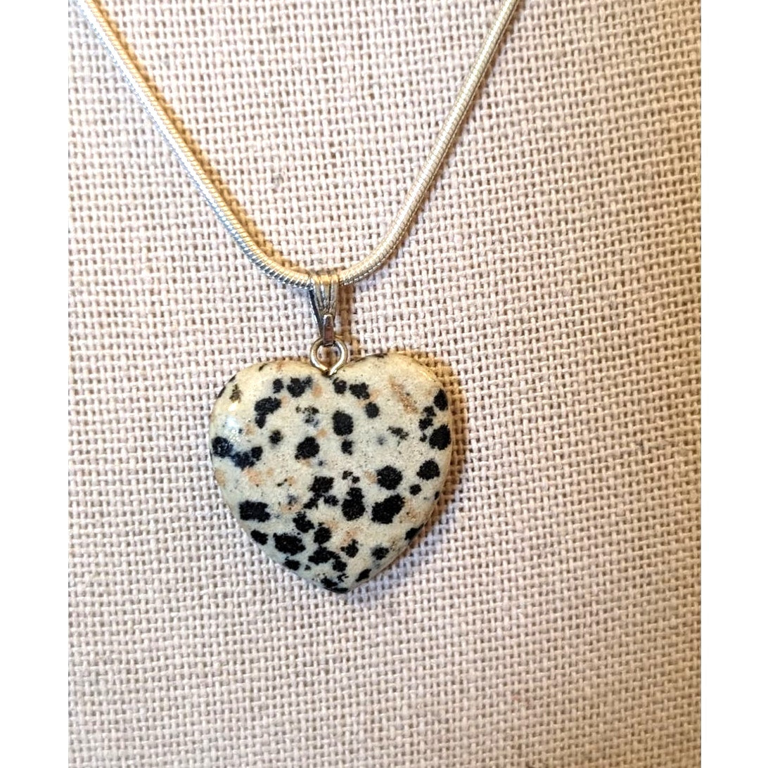 Dalmatian Jasper Heart Silver Tone 16" Necklace