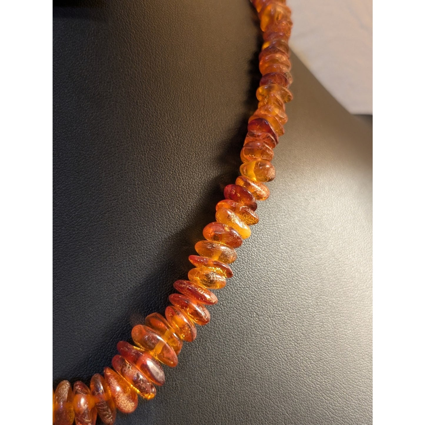 Vintage Graduated Amber Nugget Chip 19" Necklace w/ Barrel Clasp
