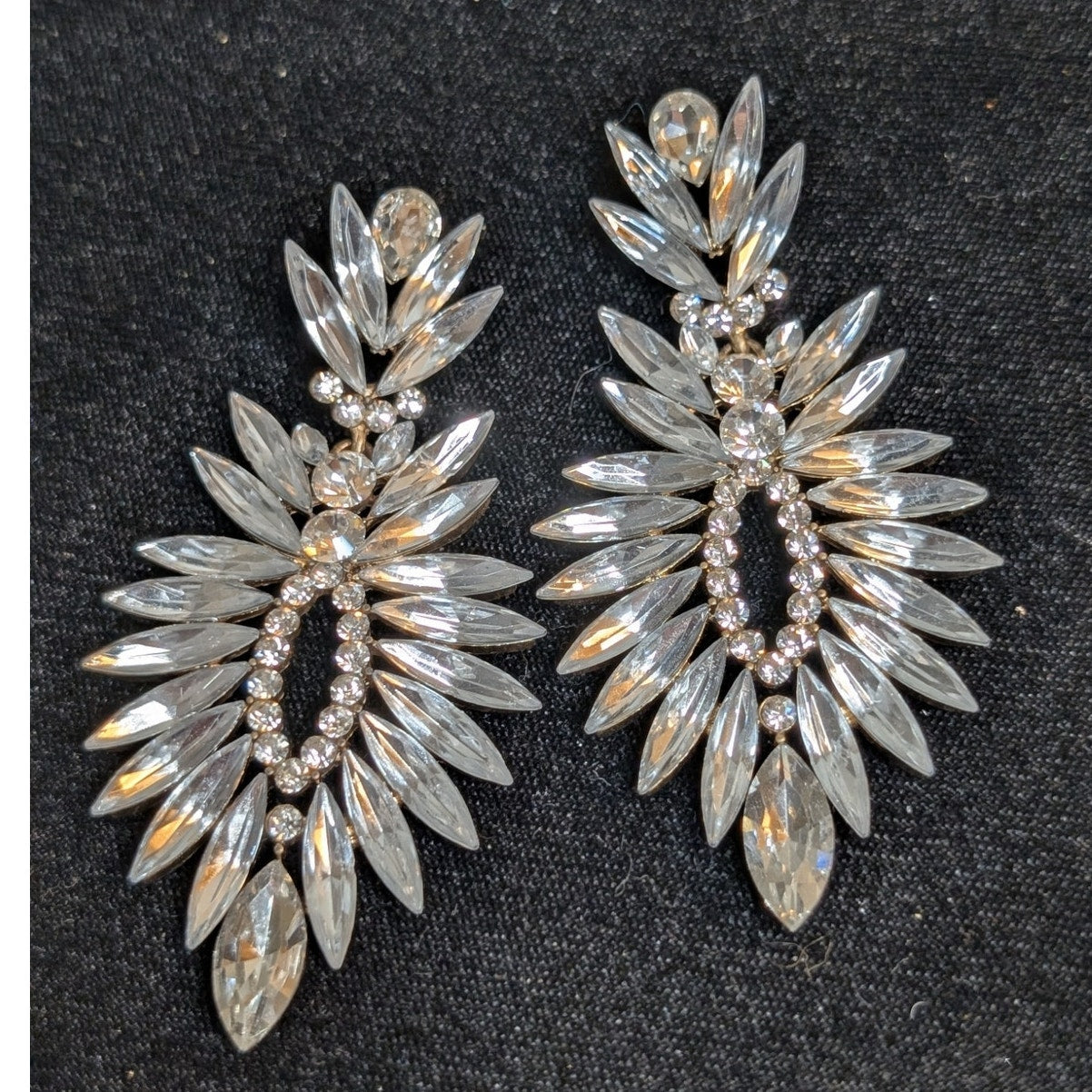Marquis Round & One Teardrop Rhinestone Dangle Pierced Earrings
