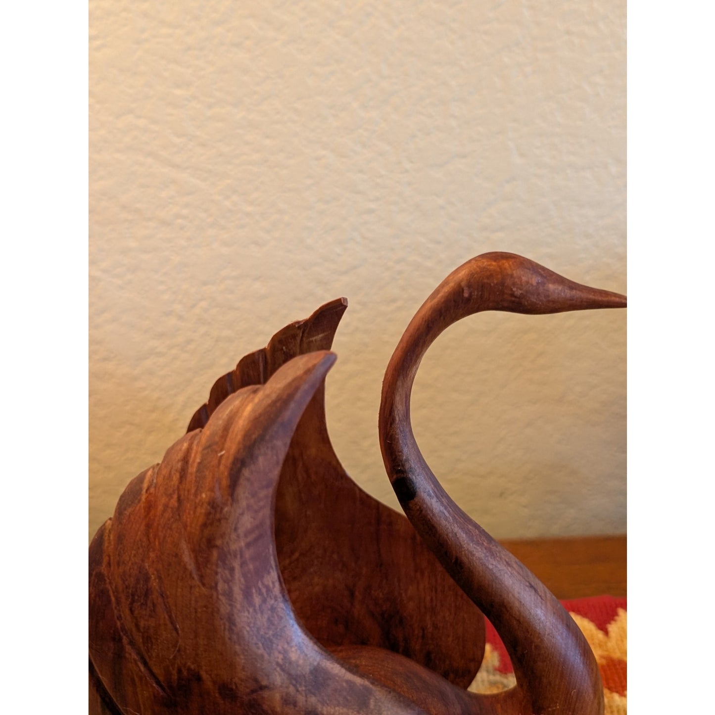 Vintage Signed by Artist Graceful Wood Carved Swan Sculpture