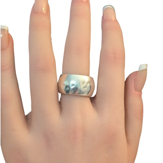 Wide Hammered RM 925 Thailand Sterling Silver Band Ring Size 8.25