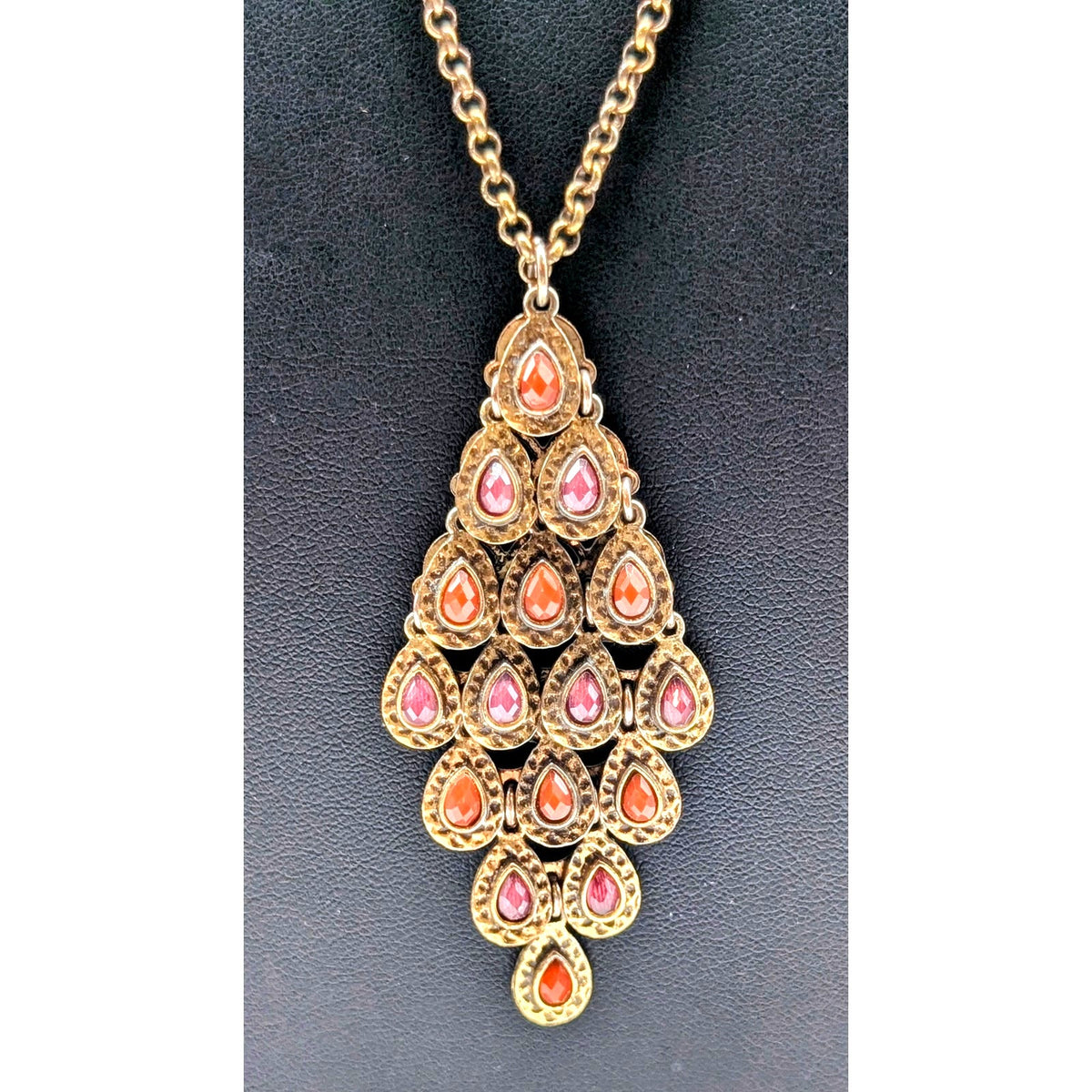 Vintage Lucky Brand Red Bead Chandelier Dangle Pendant Chain 27"-28" Necklace