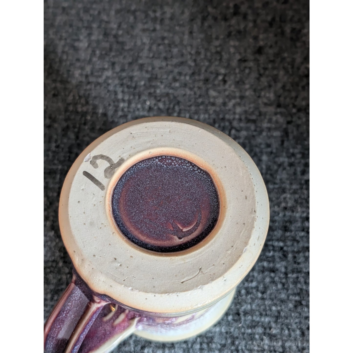 Purple Banded Studio Pottery Mug Signed 12