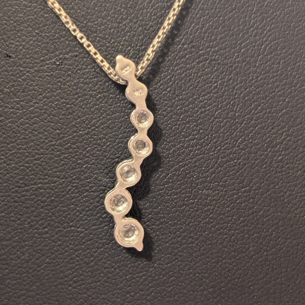 925 Sterling Silver Moissanite 'Journey' Pendant Box Chain 18" Necklace