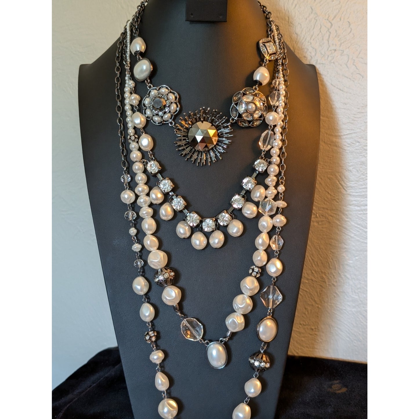 Three Chico's Layering Pearl Crystal Statement Necklaces