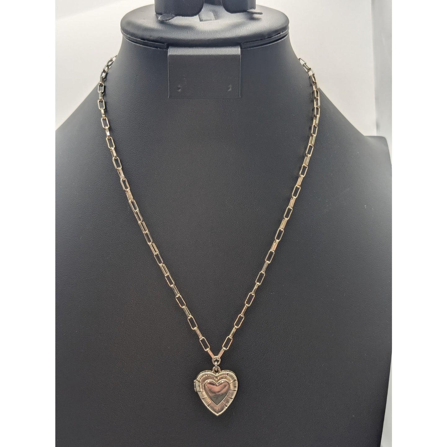 J. Crew Lightly Gold Washed Paper Clip Chain Etched Locket 18" Necklace