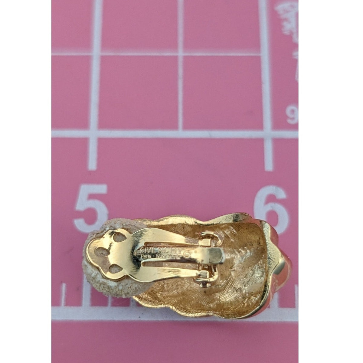 Givenchy Clip On Gold Tone Shrimp Half Hoop Paris New York Logo Vintage Earrings