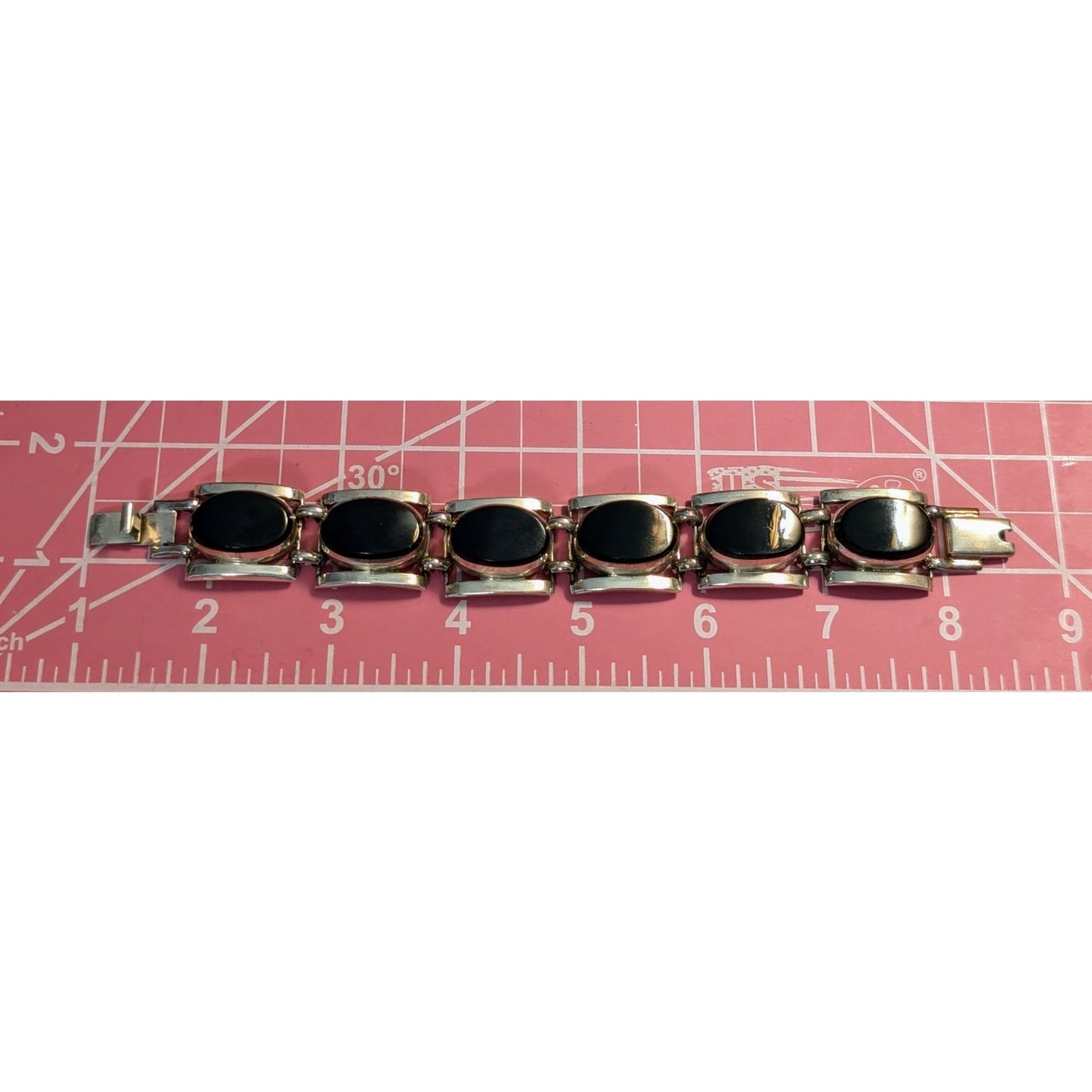Taxco 925 Heavy Chunky Six Black Stone Bracelet